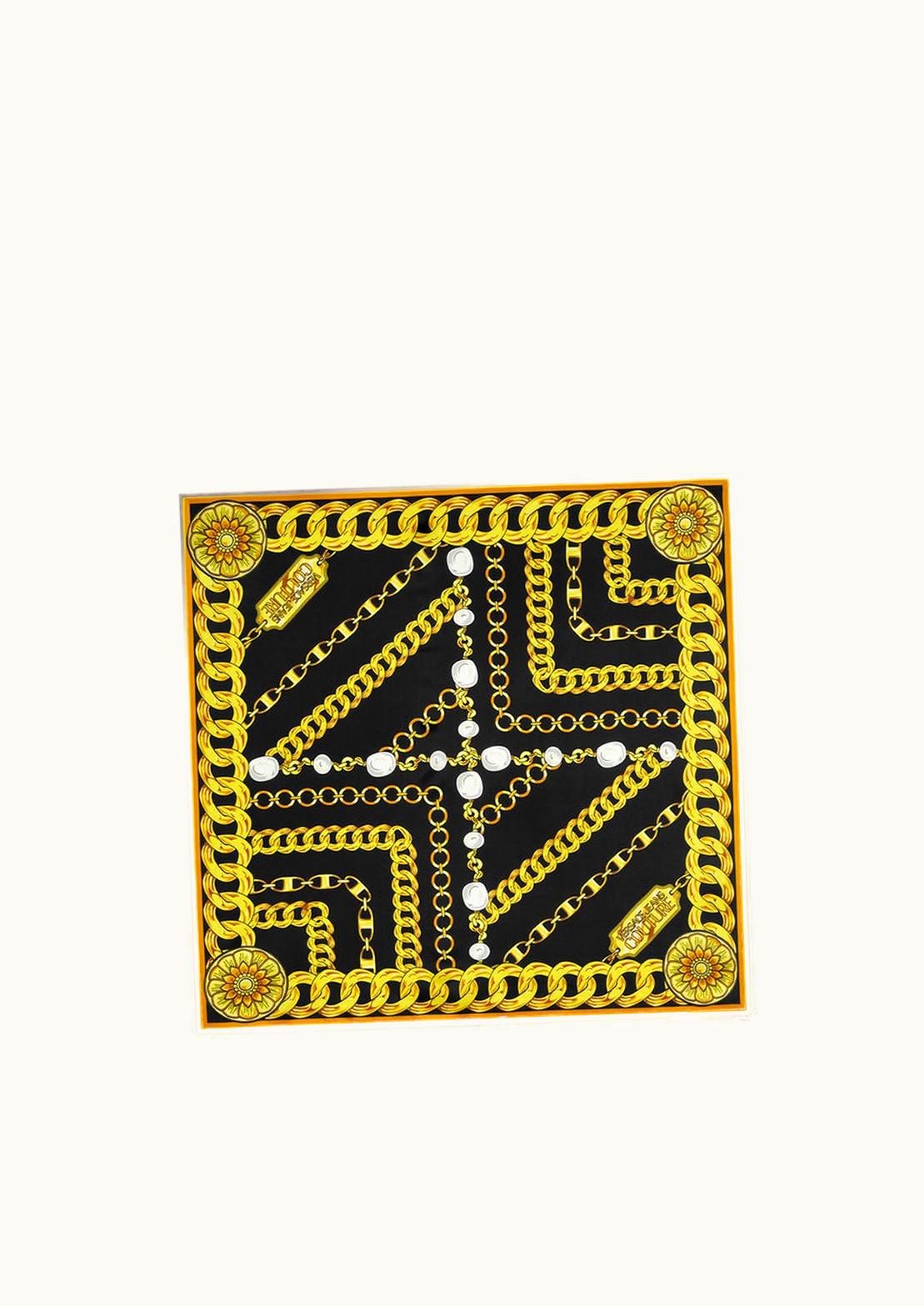 Versace Versace V-Emblem Chain Silk Foulard Black, Gold