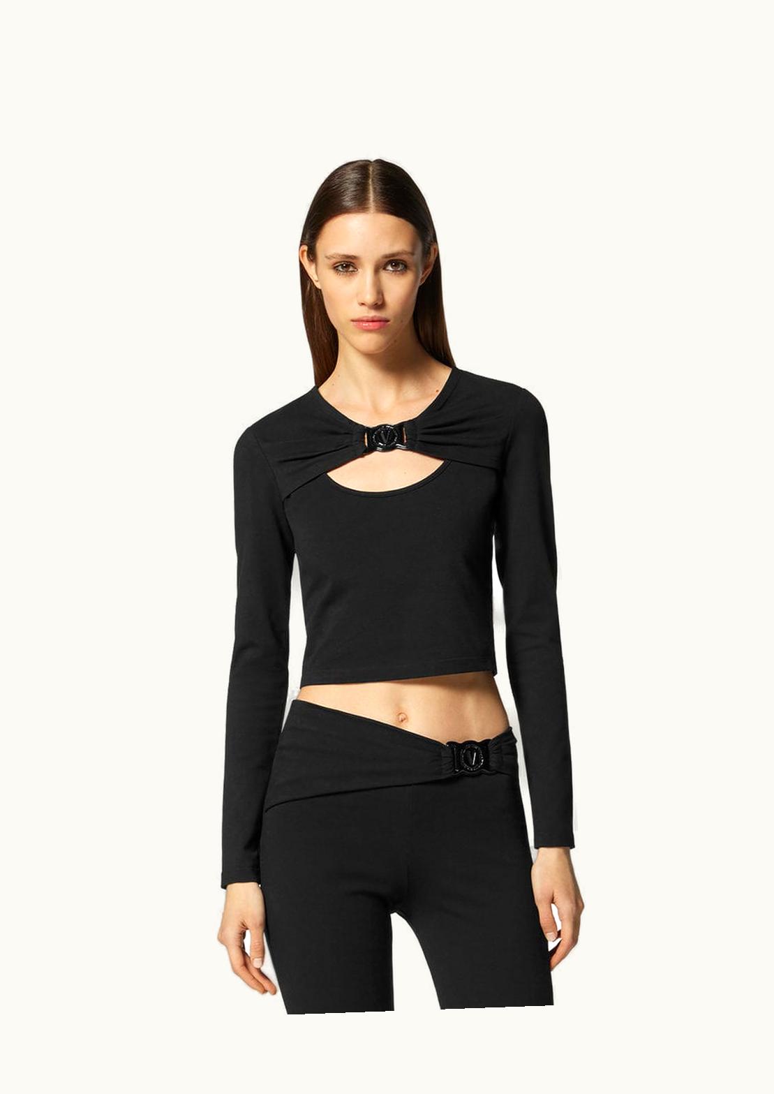 Versace Versace V-Emblem Long-Sleeved Crop Top Black