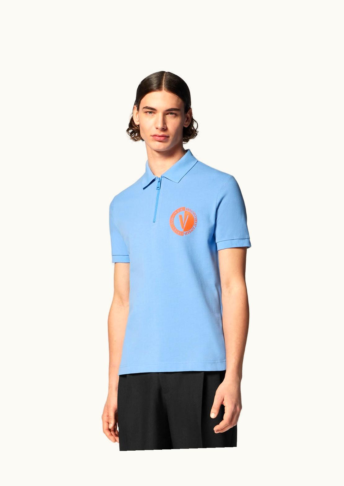 Versace Versace V-Emblem Short-Sleeved Zip Polo Shirt Blue