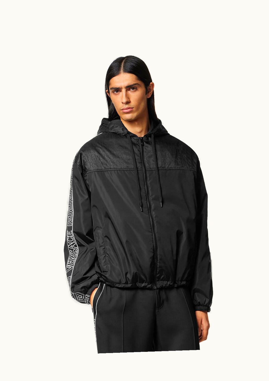 Versace Versace Greca Sleeve Allover Print Hooded Puffer Jacket Black