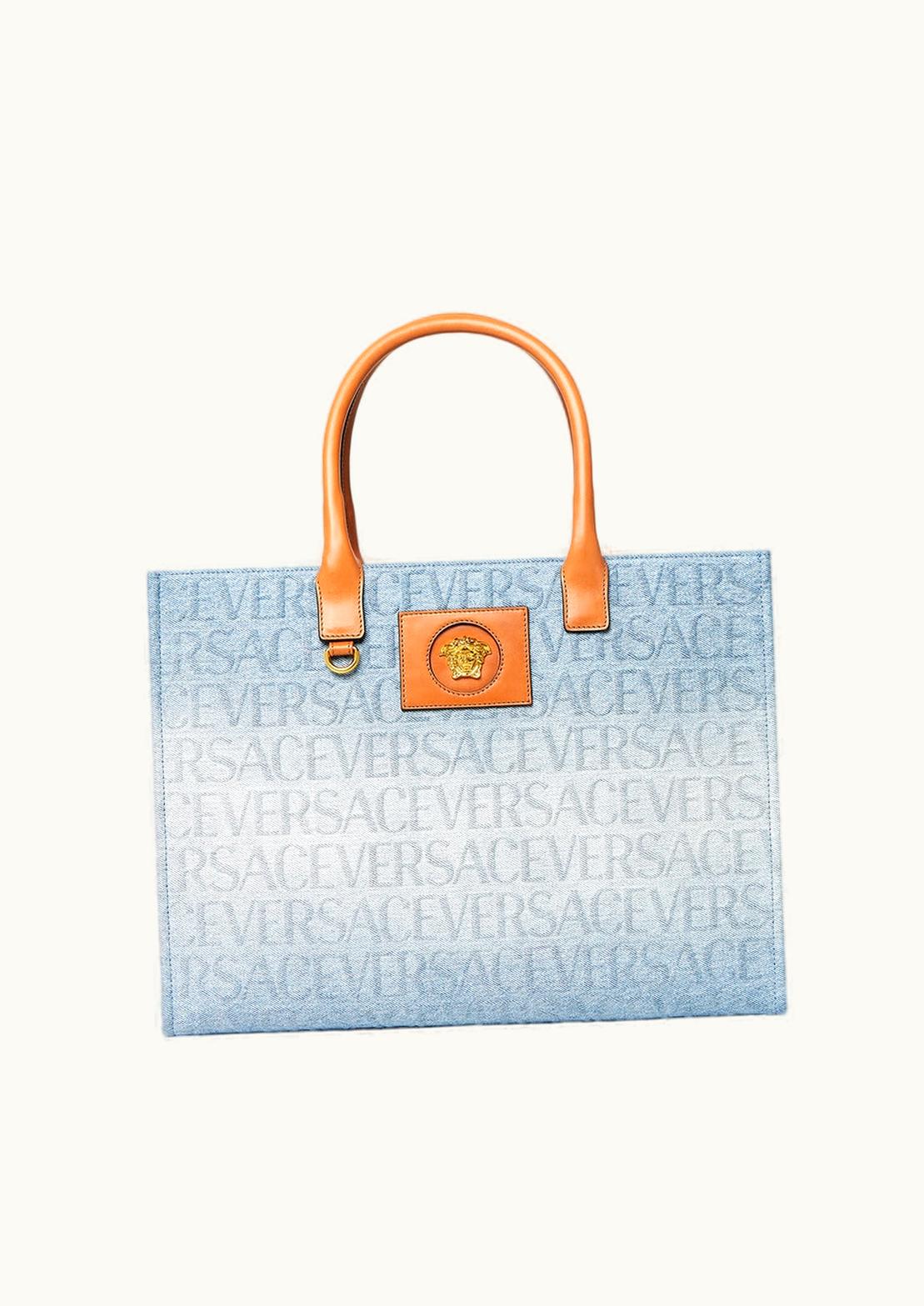 Versace Versace Allover Large Denim Tote Bag Blue