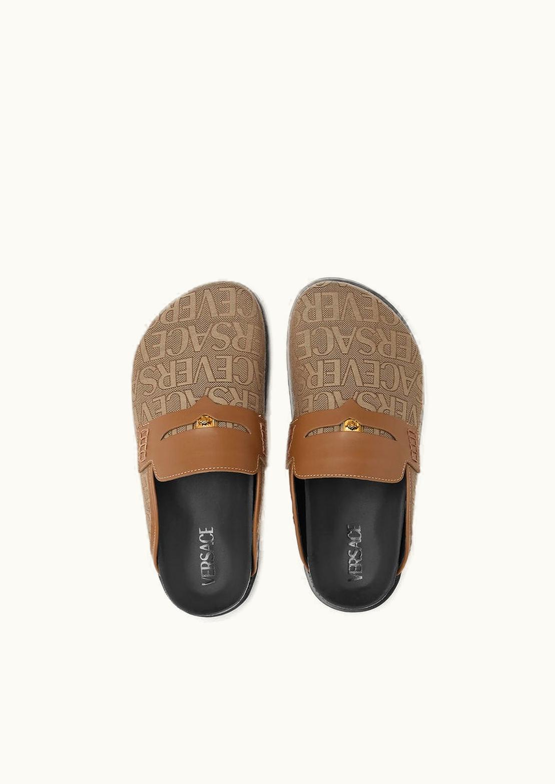 Versace Versace Allover Medusa Jacquard Canvas Mules Brown