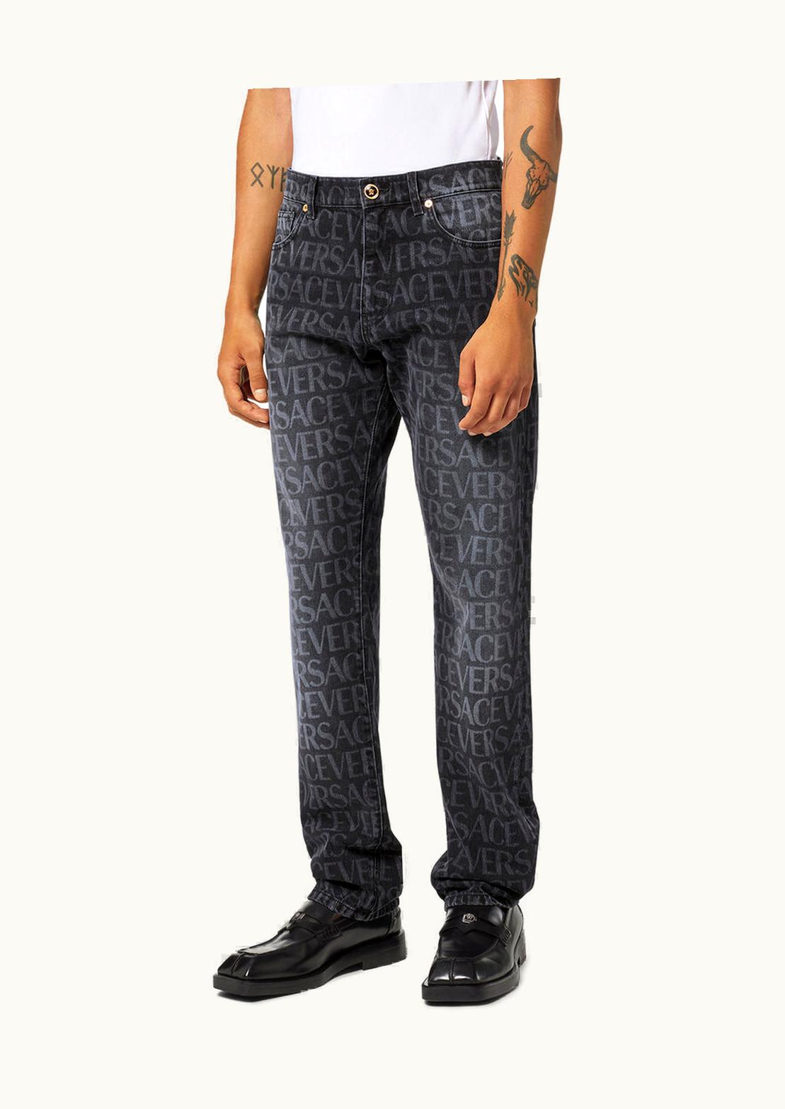 Versace Versace Allover Logo Print Regular-Fit Denim Jeans Black