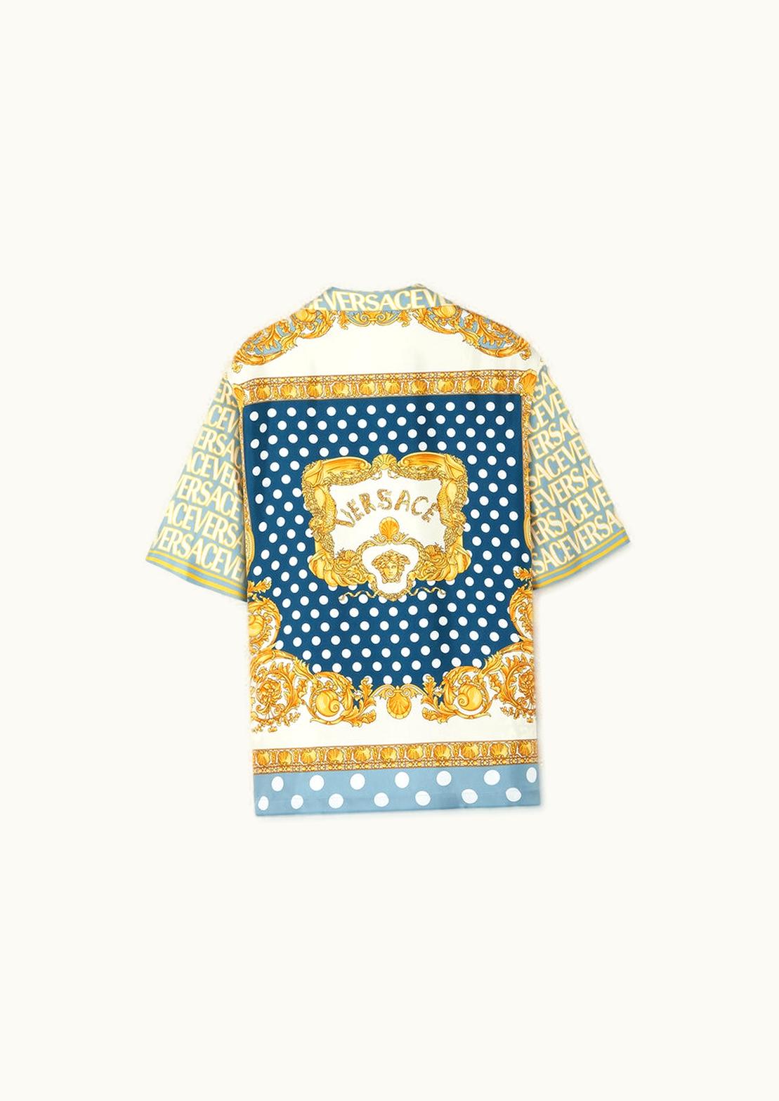Versace Versace Allover Polka Dot Silk Twill Shirt - Short Sleeve - Seashell Baroque Polka Dot
