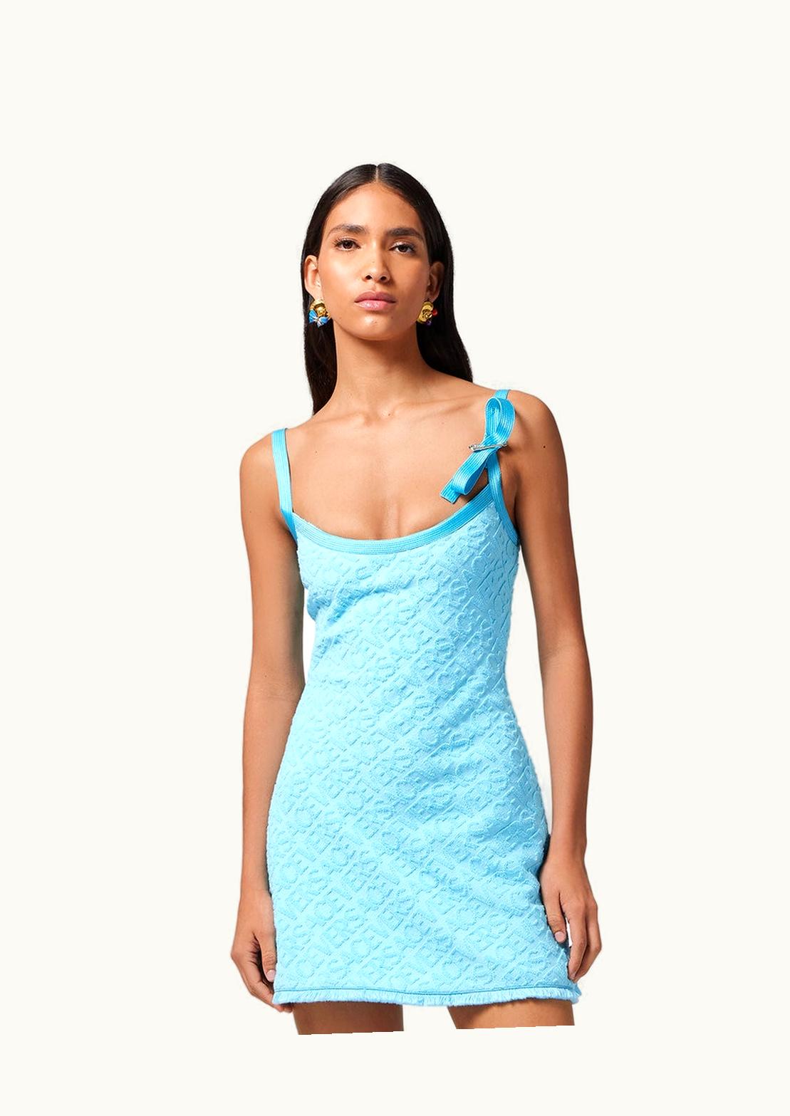 Versace Versace Dua Lipa Allover Sleeveless Mini Dress Blue