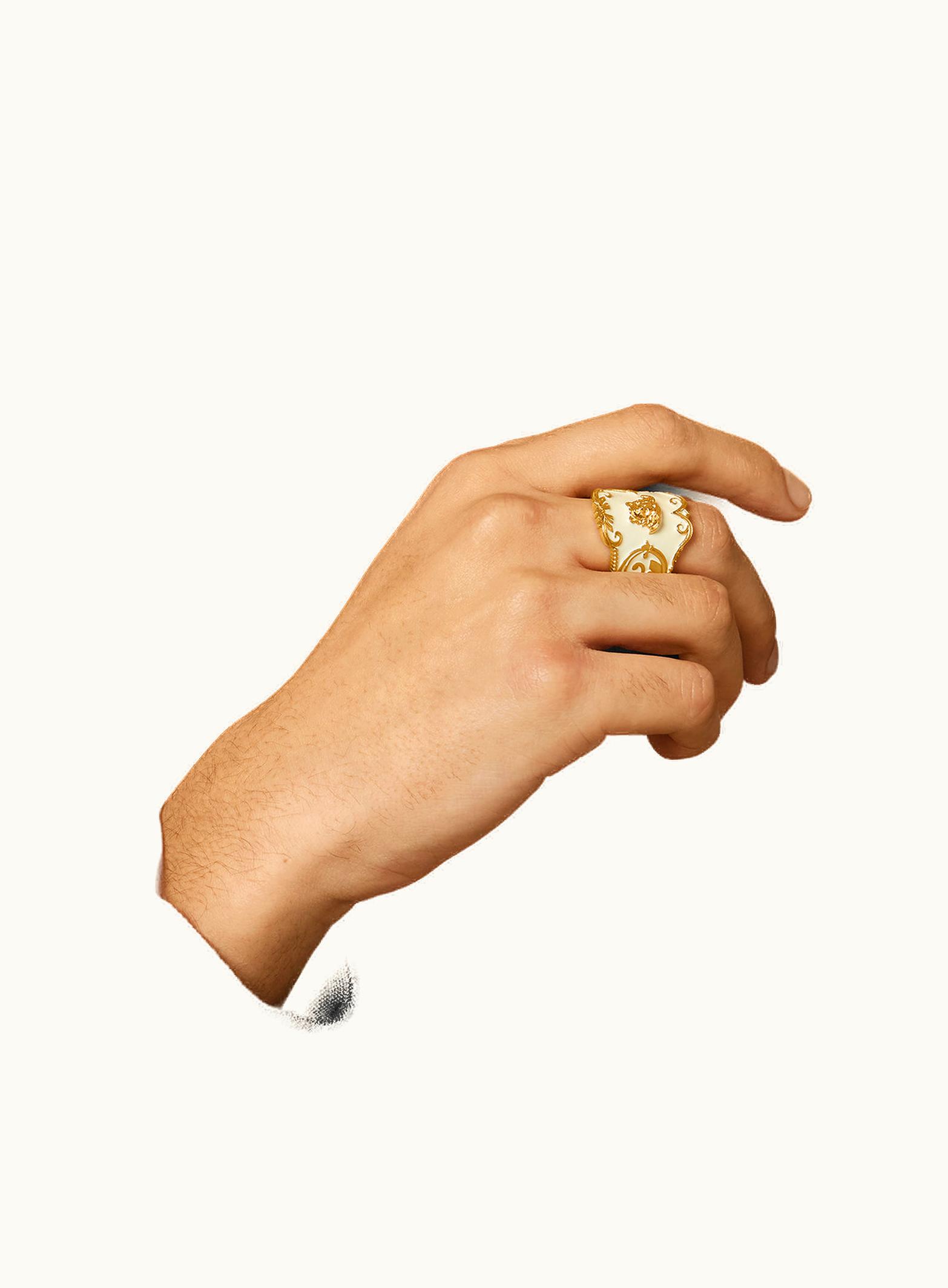 Versace Versace Medusa Acanthus Enamel Ring Gold