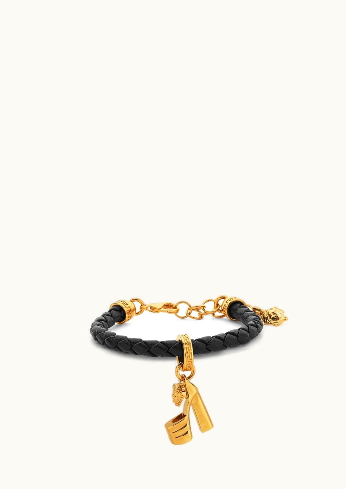 Versace Versace Aevitas Braided Leather Bracelet Black, Gold