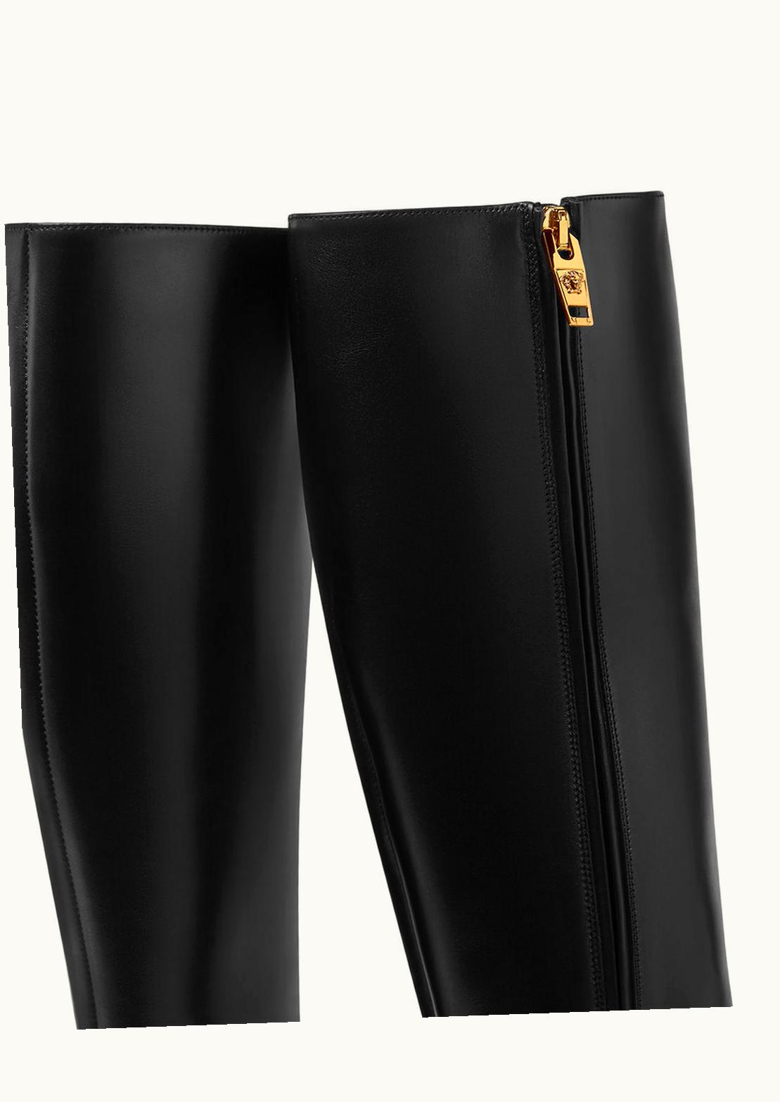 Versace Versace Aevitas Leather Platform Boots Black, Gold - Knee-High Block Heel Luxury Boots Black