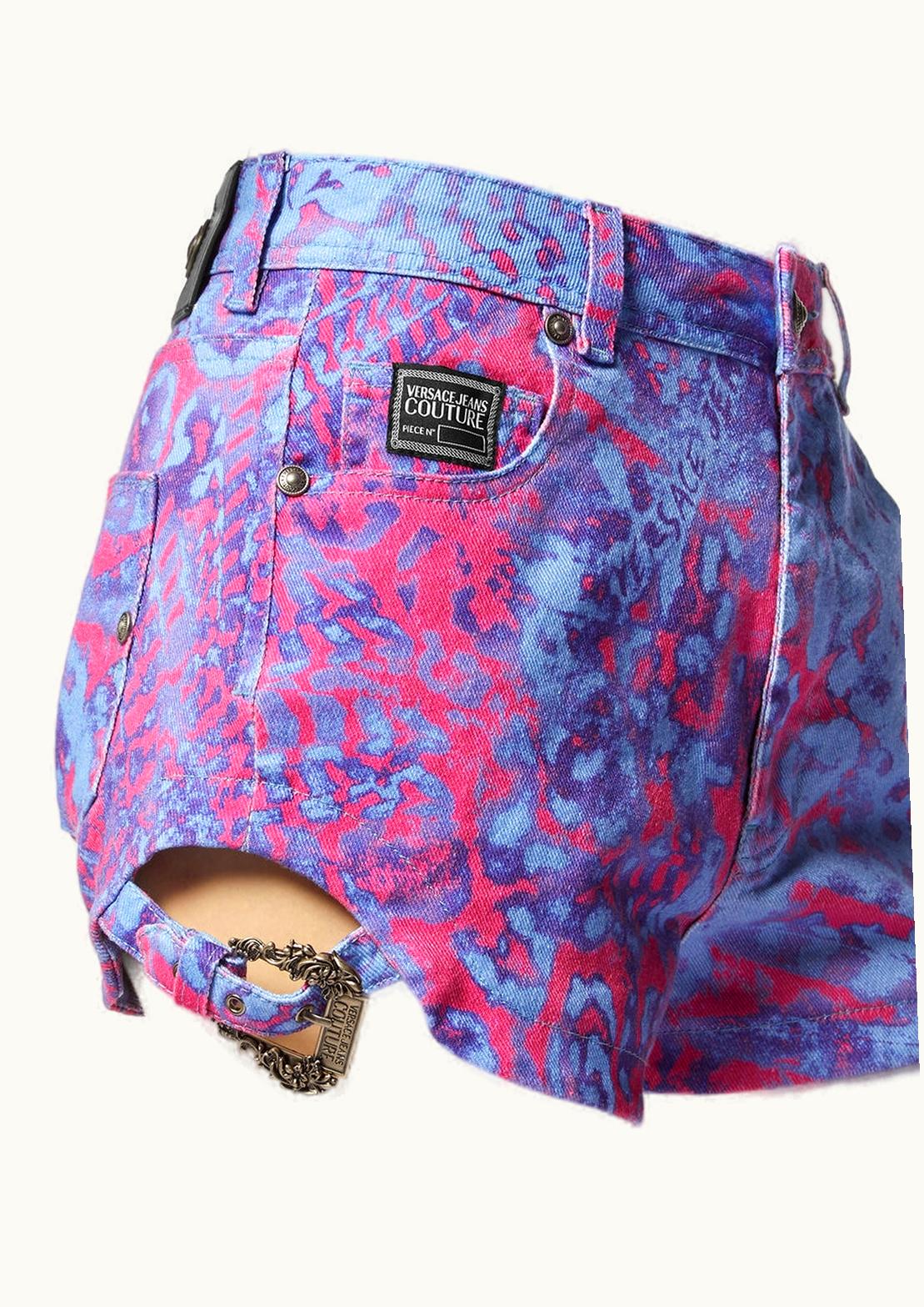 Versace Versace Animalier Baroque Buckle Denim Shorts Blue, Print