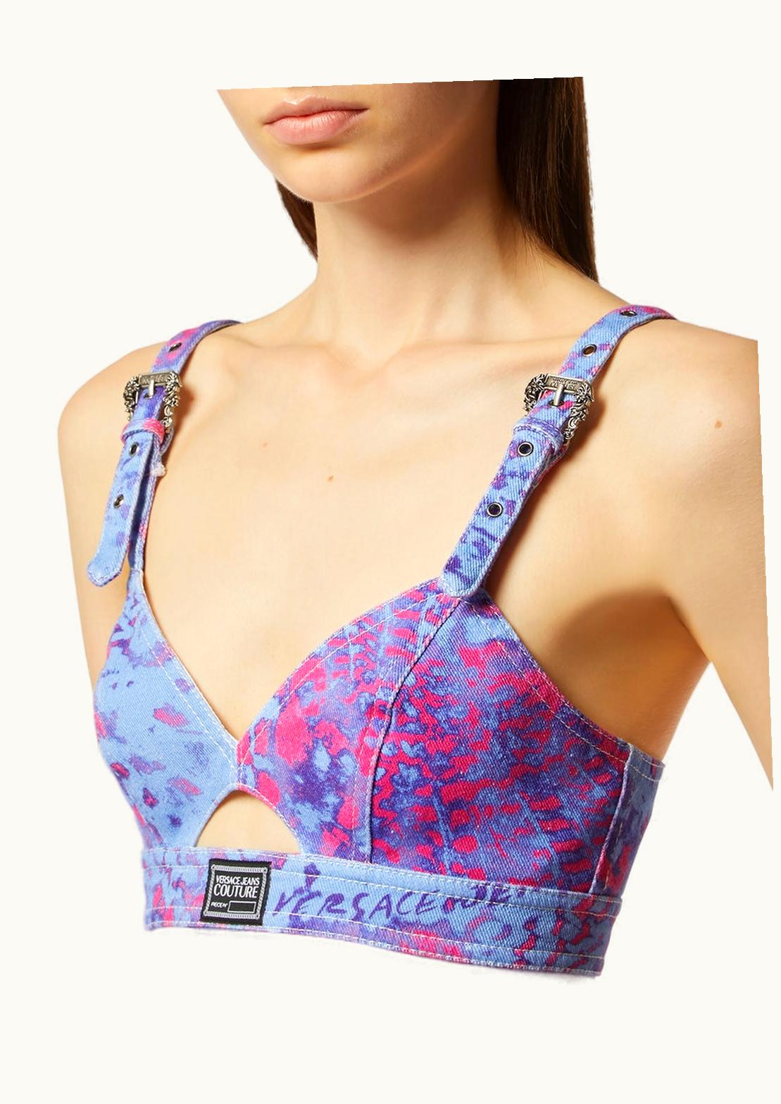 Versace Versace Animalier Denim Bustier Top Blue, Print