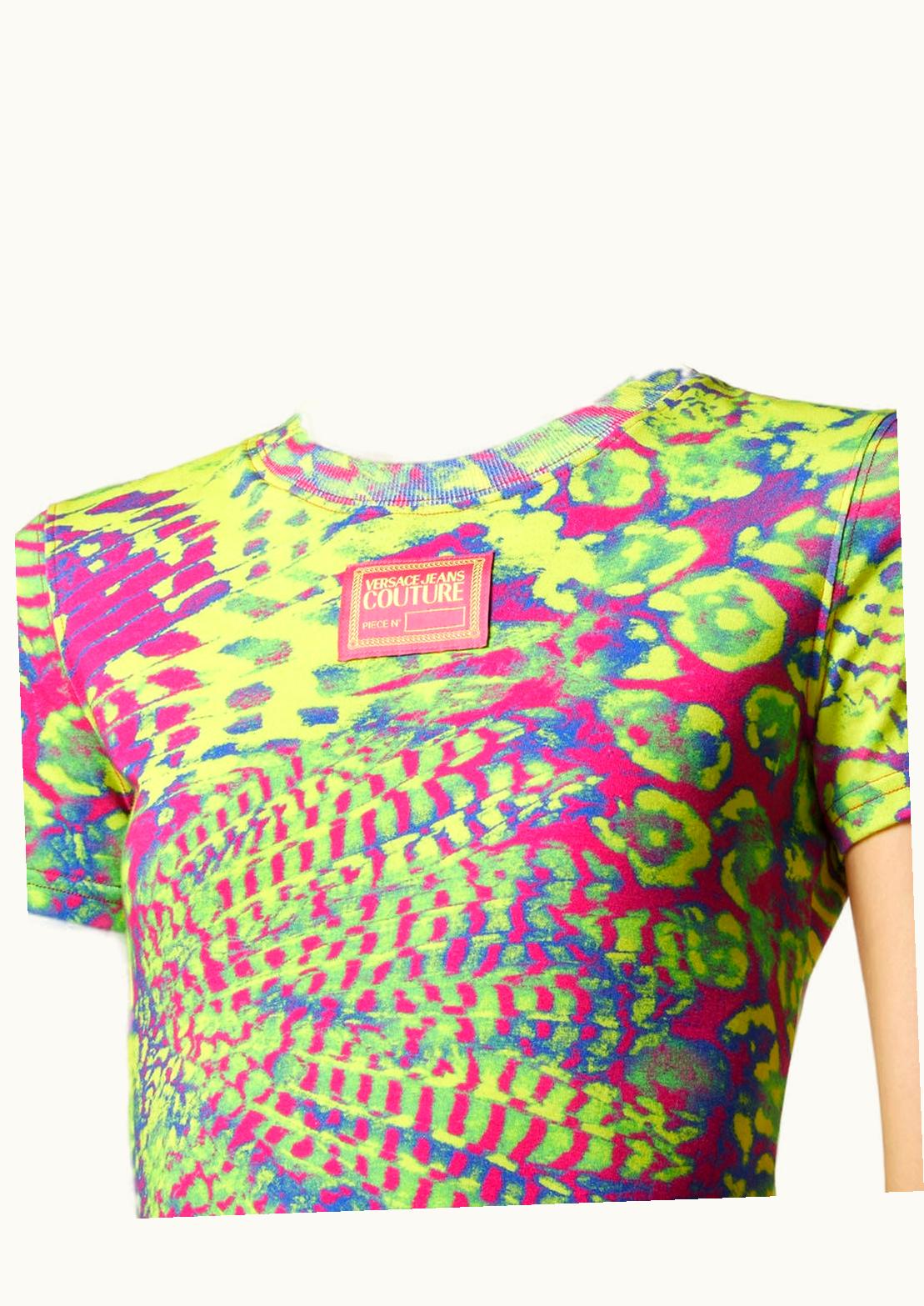Versace Versace Animalier Piece Number T-Shirt Green, Pink