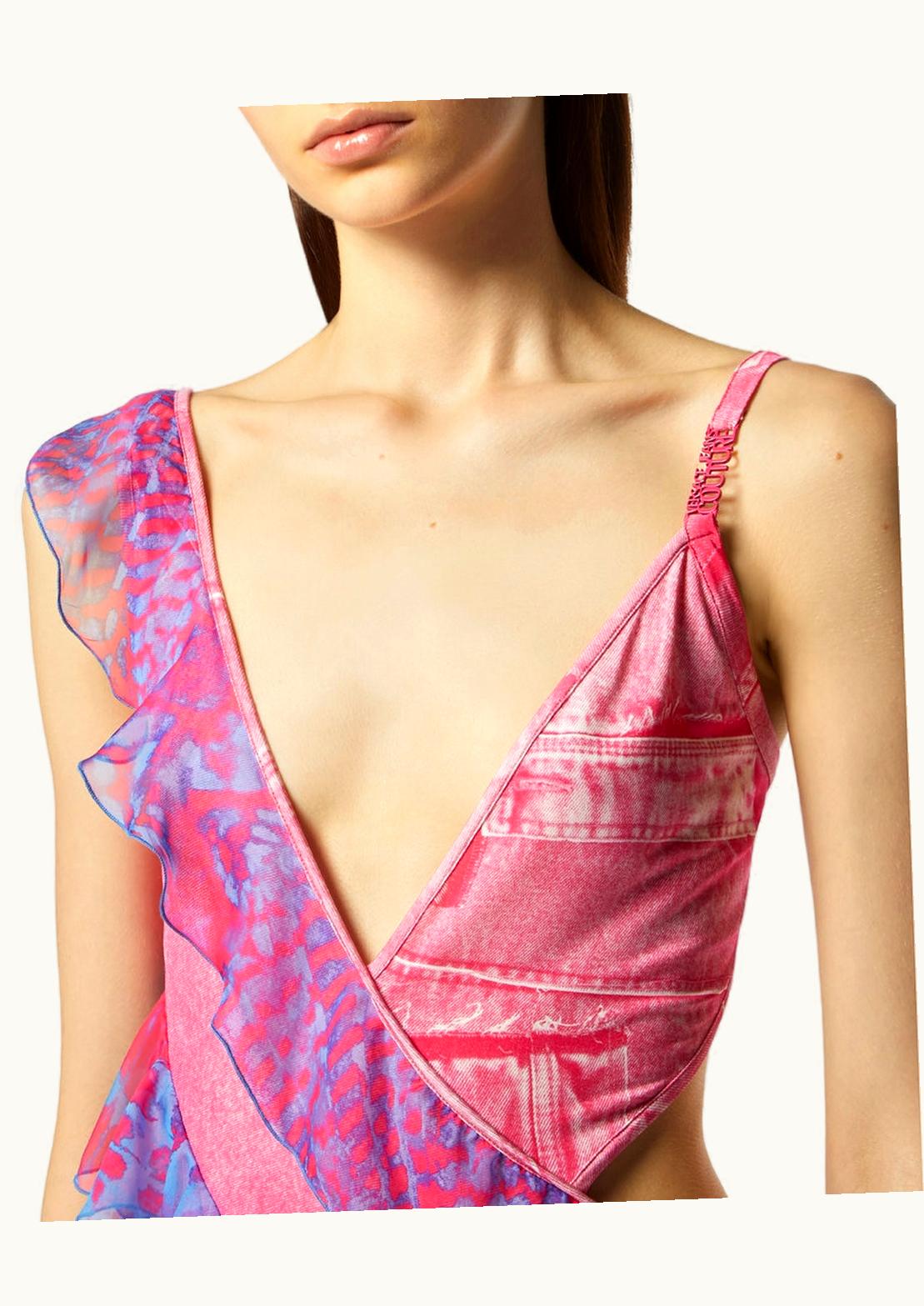 Versace Versace Animalier Ruffled Mini Dress Pink