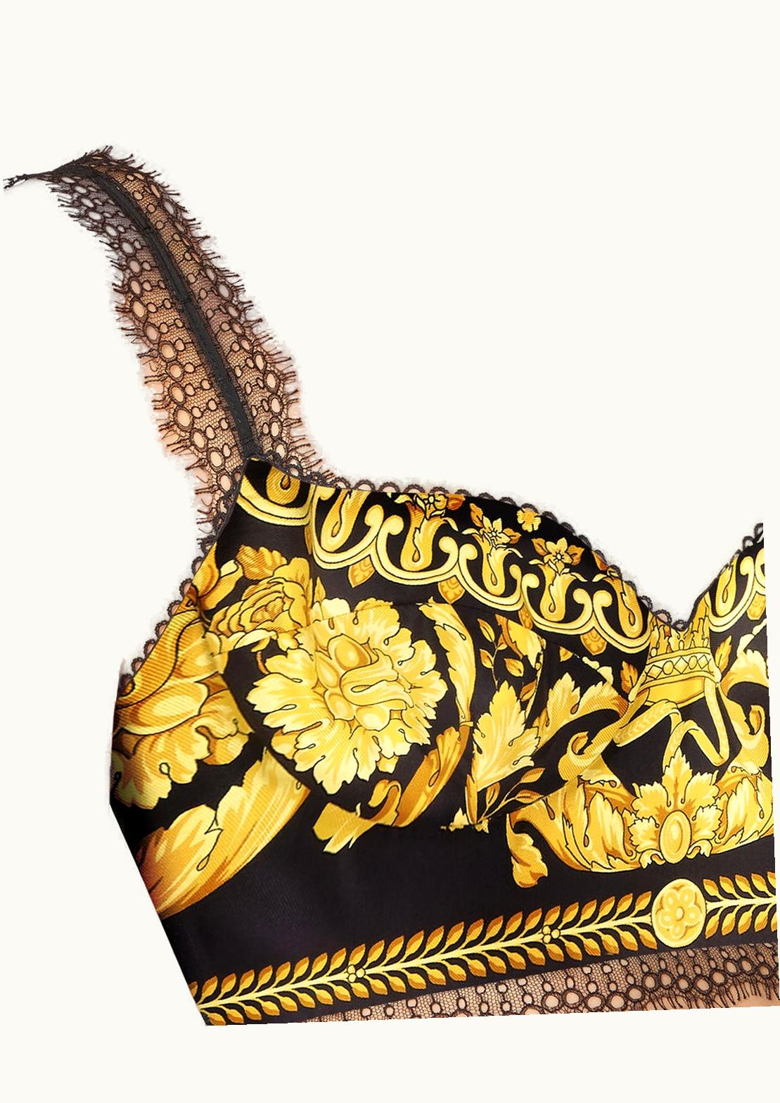 Versace Versace Barocco Silk Bralette Top Black & Gold