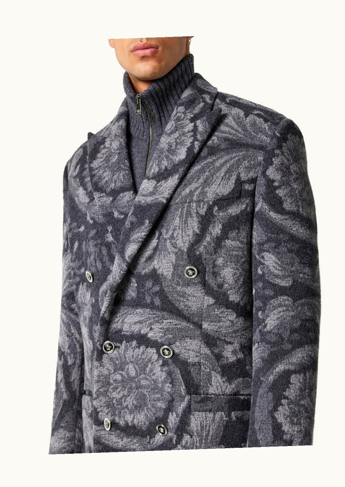 Versace Versace Barocco Cashmere-Blend Long Coat Gray