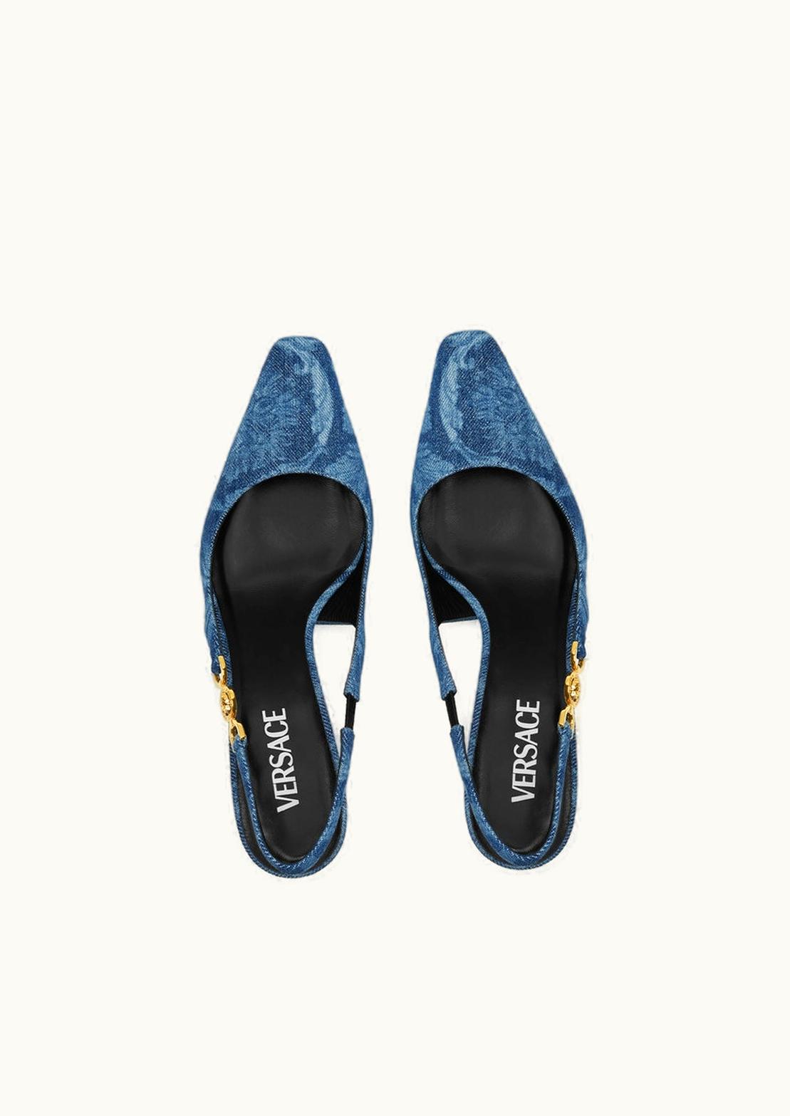 Versace Versace Barocco Denim Low Slingback Pumps
