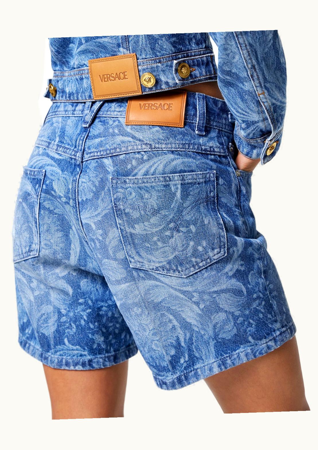 Versace Versace Barocco Lasered Stonewashed Denim Shorts