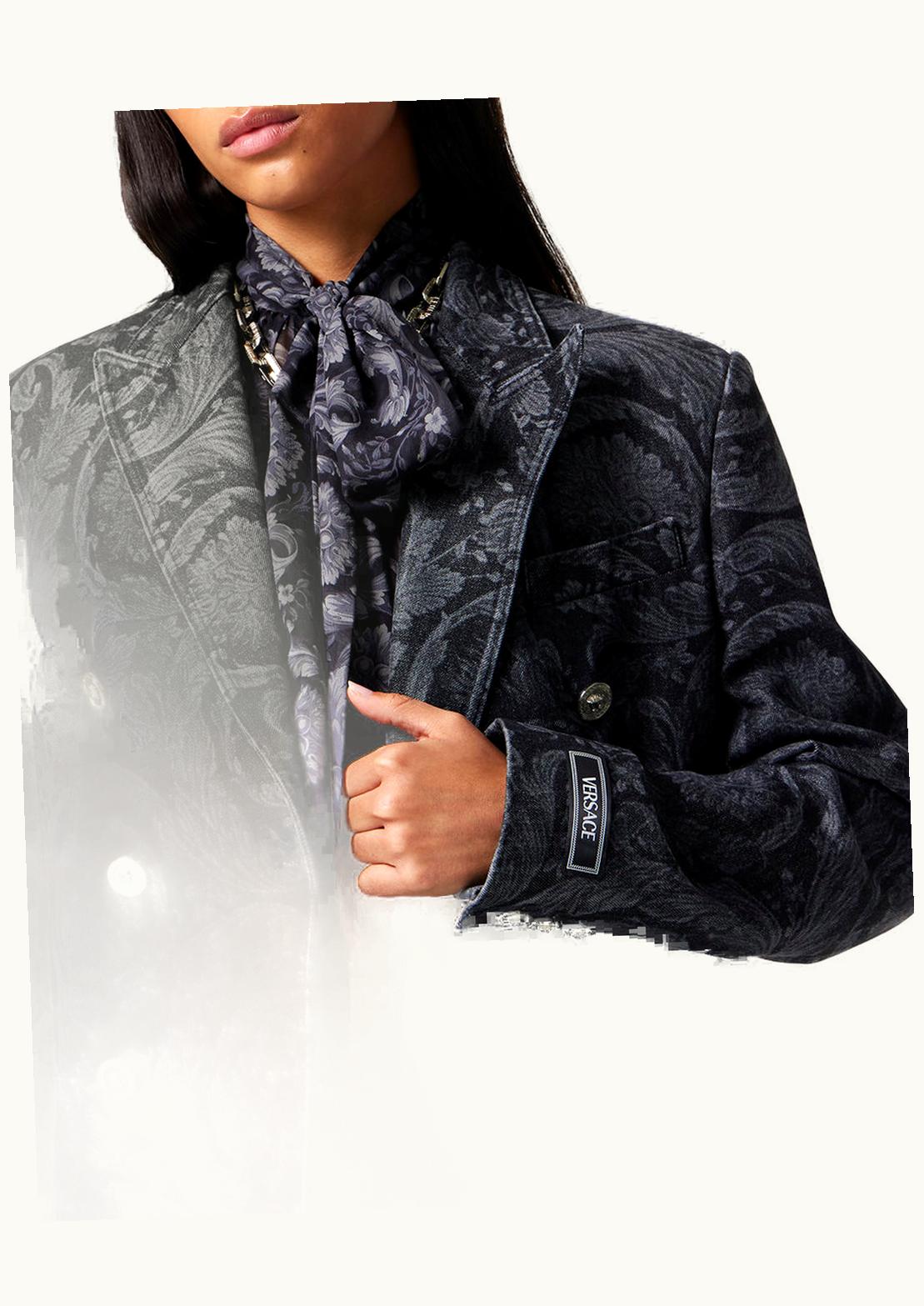 Versace Versace Barocco Denim Double-Breasted Blazer Black
