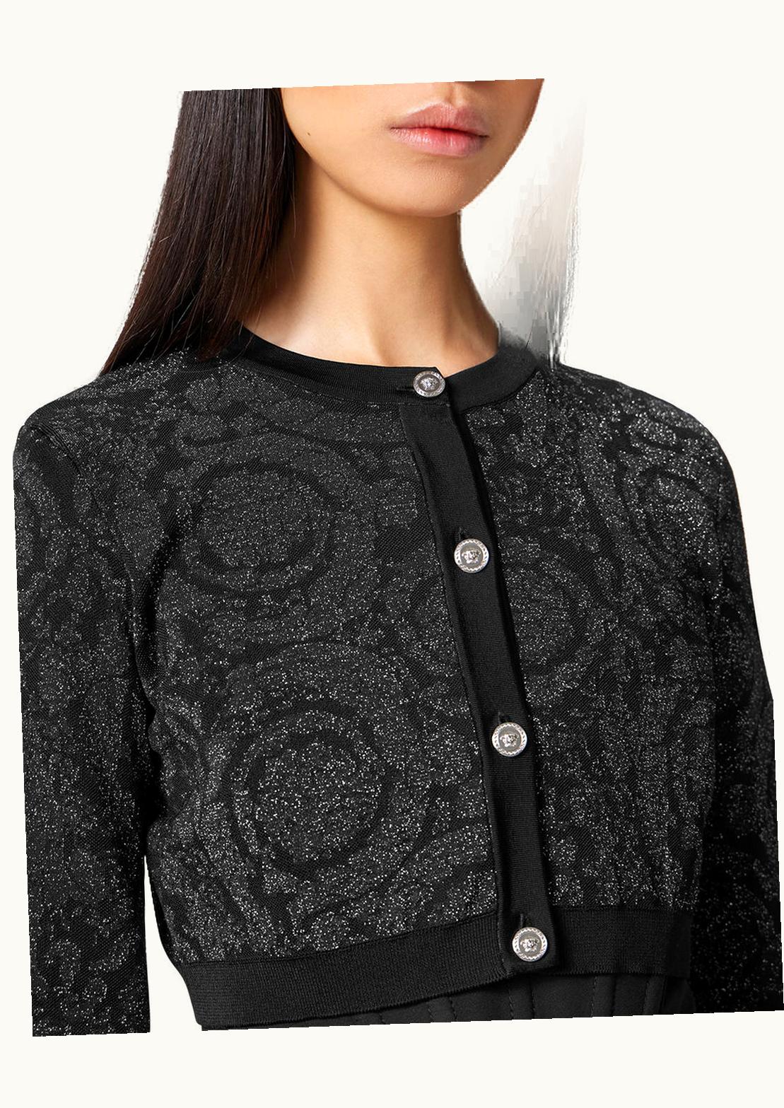 Versace Versace Barocco Lurex Cropped Knit Cardigan Black