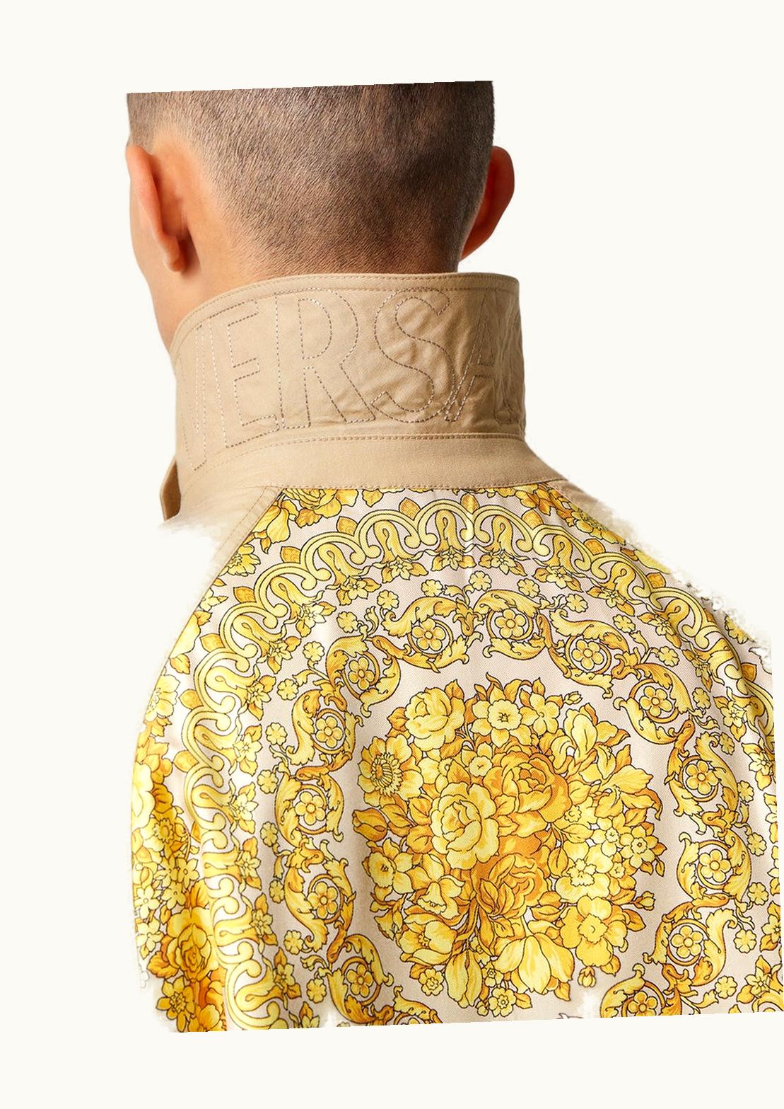 Versace Versace Barocco Panelled Gabardine Trench Coat Yellow, Print - Versace Barocco Panelled Gabardine Trench Coat Yellow