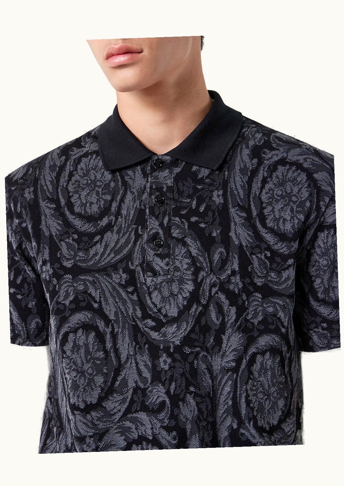 Versace Versace Barocco Short-Sleeved Polo Shirt Gray