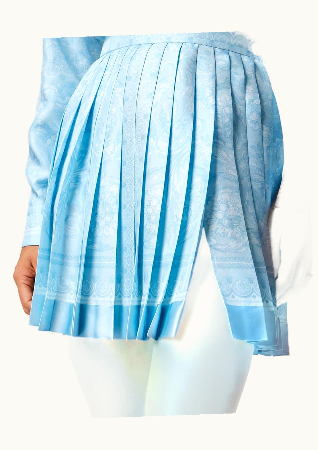 Versace Versace Barocco Silk Pleated Skirt Blue, Print