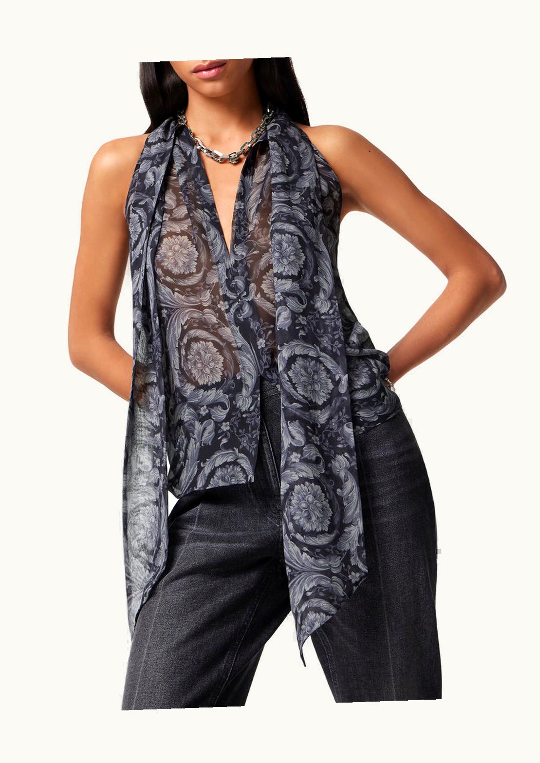 Versace Versace Barocco Silk Scarf-Tie Top Black, Print