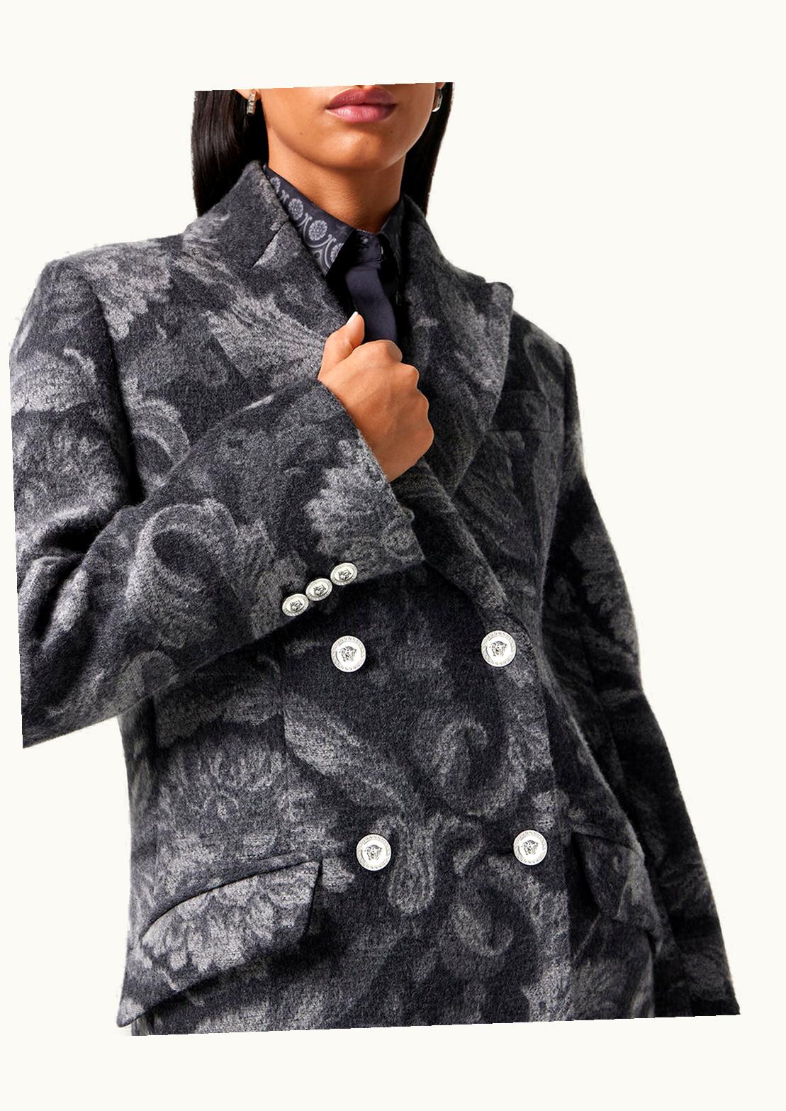 Versace Versace Barocco Wool Cashmere Long Coat Gray