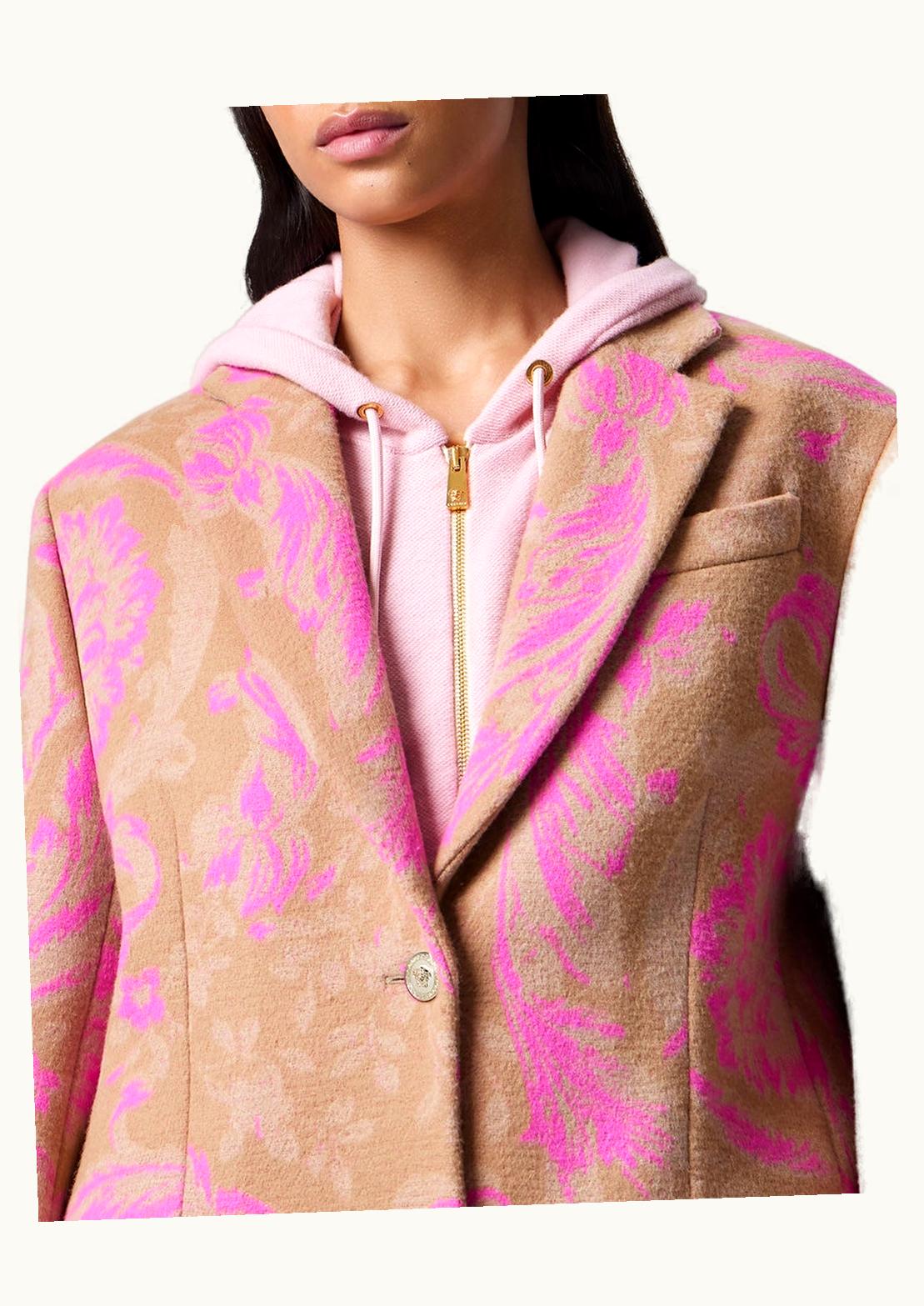 Versace Versace Barocco Stencil Wool Cashmere Overcoat Beige