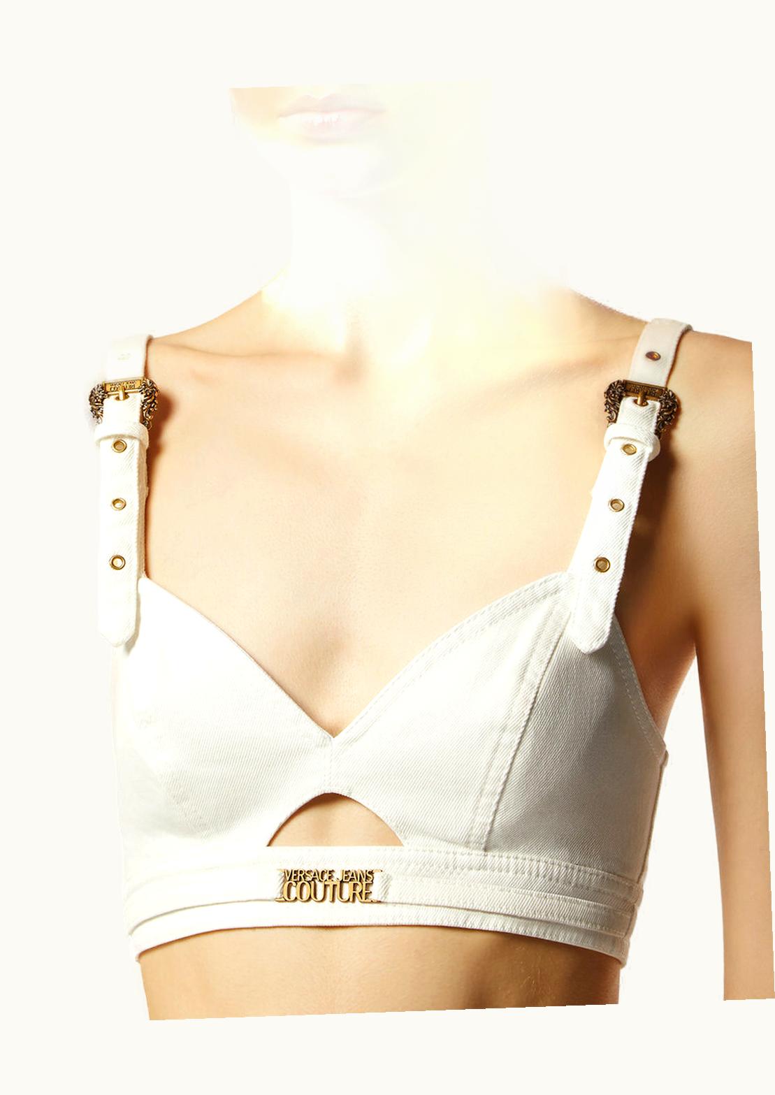 Versace Versace Baroque Buckle Denim Bustier Top White