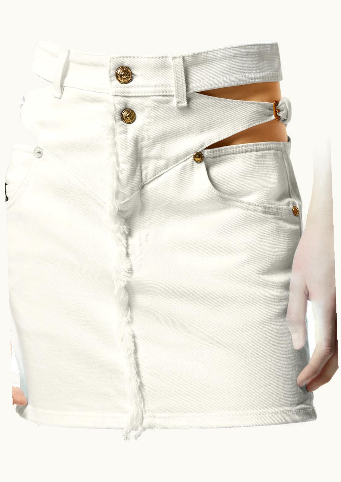 Versace Versace Baroque Buckle Mini Denim Skirt White