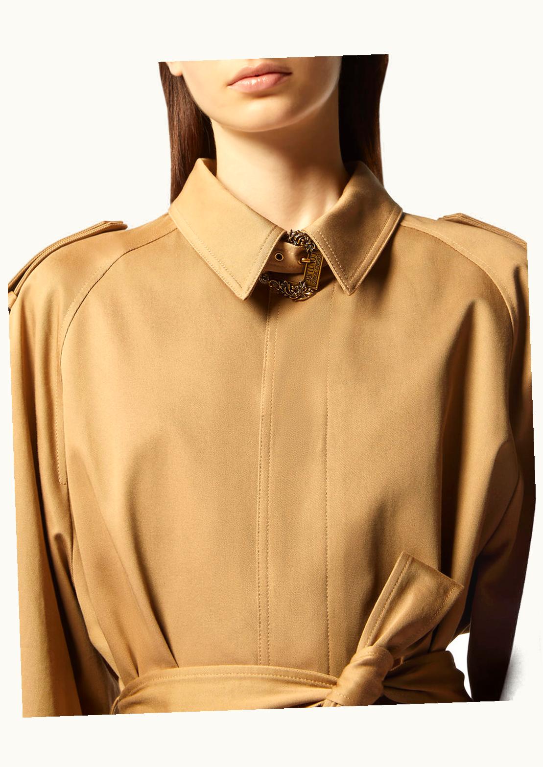 Versace Versace Baroque Buckle Ruffled Trench Coat Beige