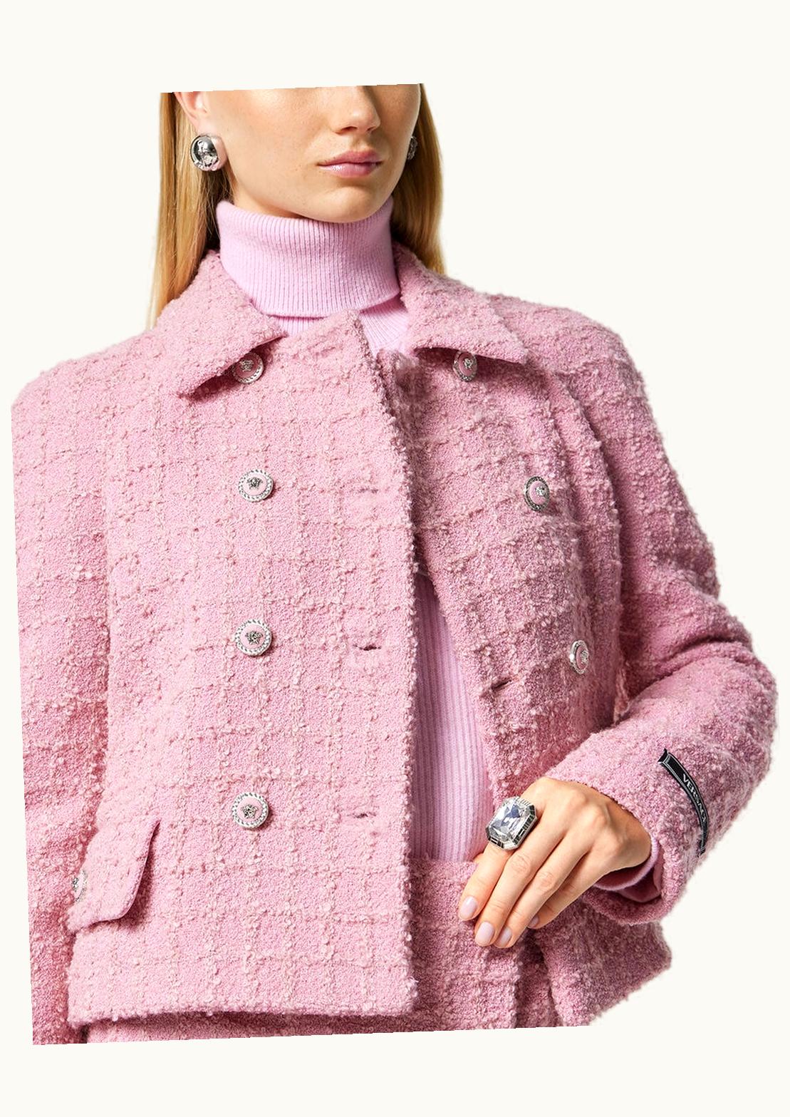Versace Versace Medusa Button Bouclé Tweed Raglan Jacket Pink