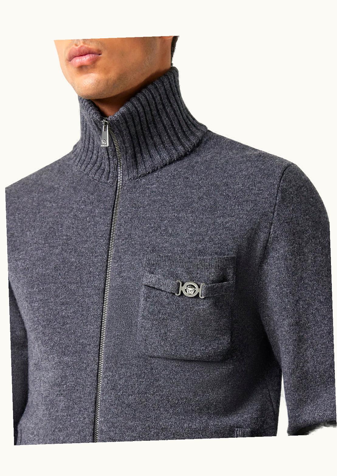 Versace Versace Medusa Biggie Cashmere-Wool High-Neck Sweater Gray