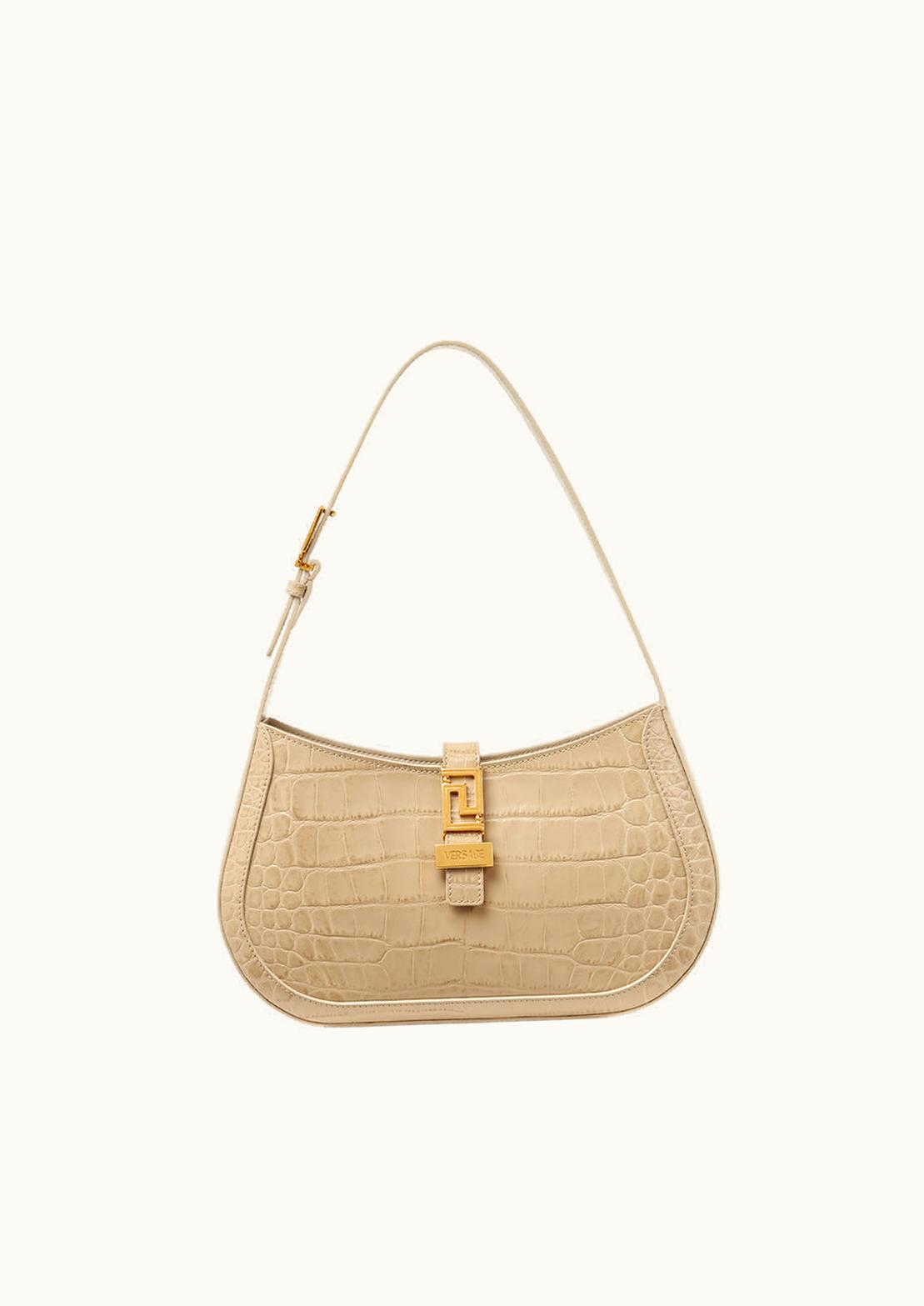Versace Versace Croc-Effect Greca Goddess Hobo Bag Beige