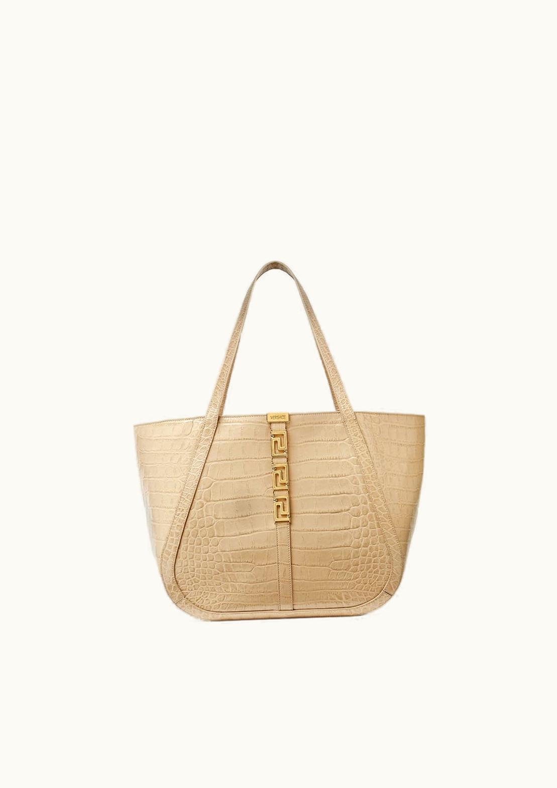 Versace Versace Croc-Effect Greca Goddess Large Tote Bag Beige