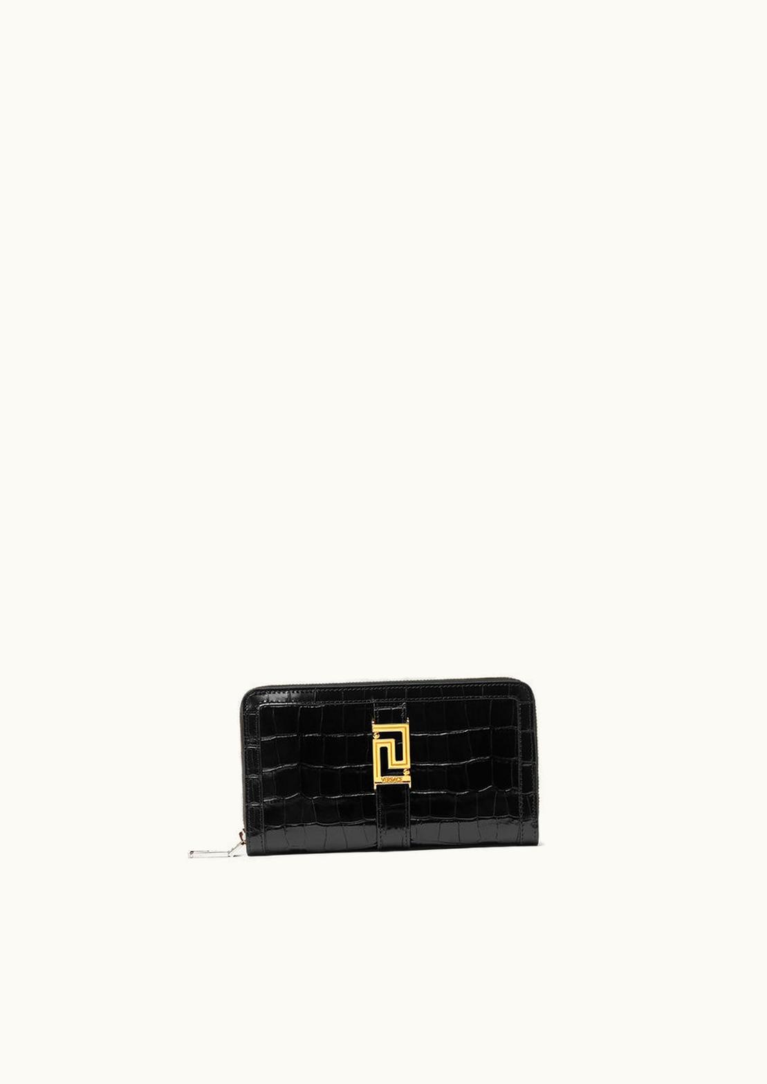 Versace Versace Croc-Effect Greca Goddess Long Wallet Black, Gold