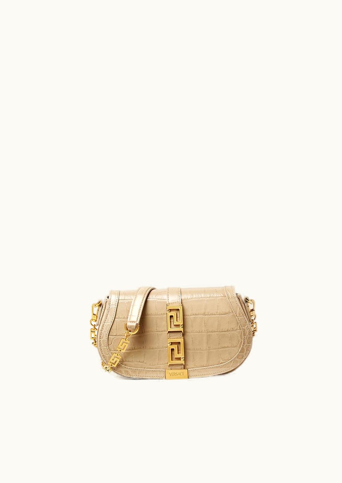 Versace Versace Croc-Effect Greca Goddess Shoulder Bag Beige