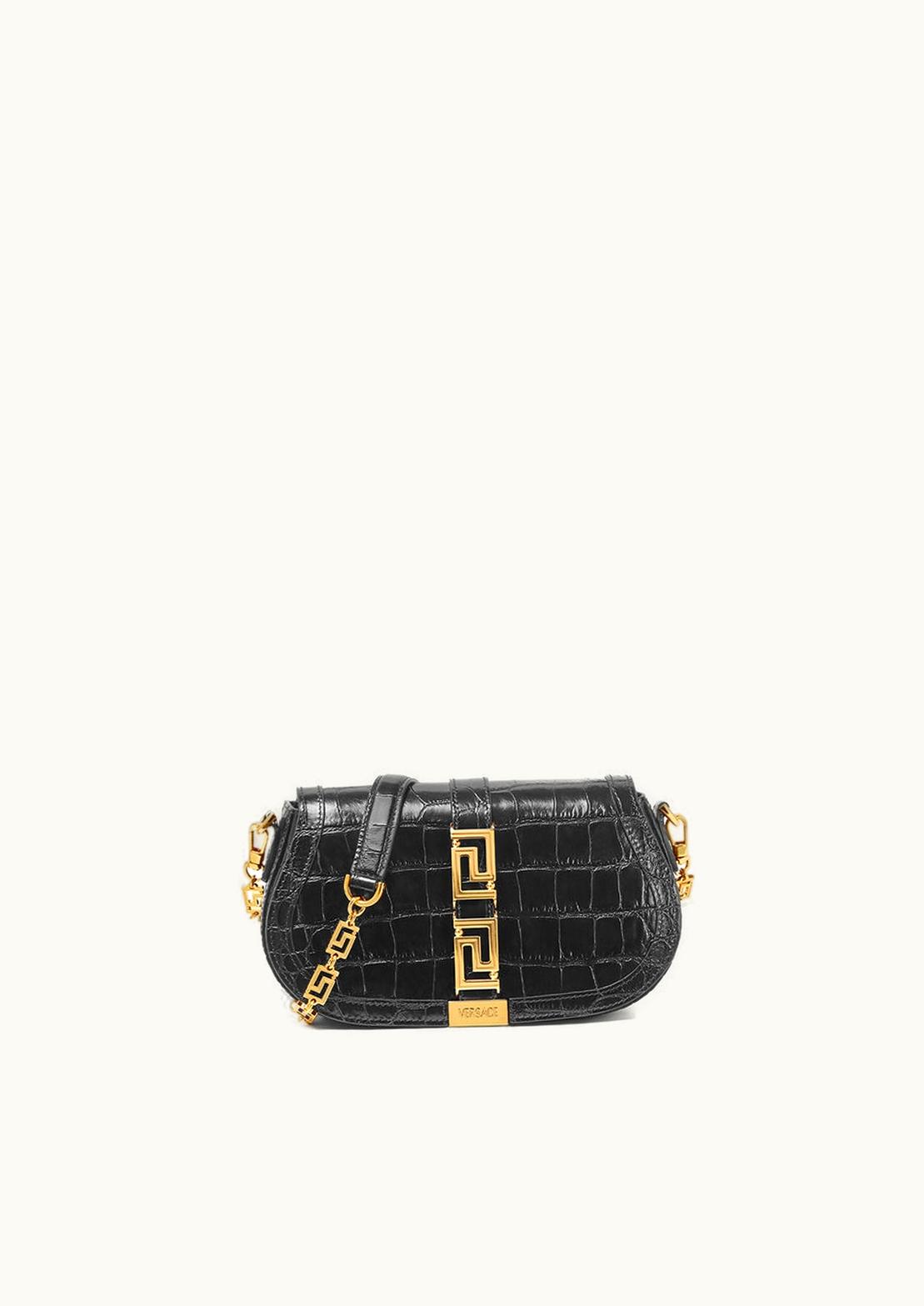 Versace Versace Croc-Effect Greca Goddess Shoulder Bag Black, Gold