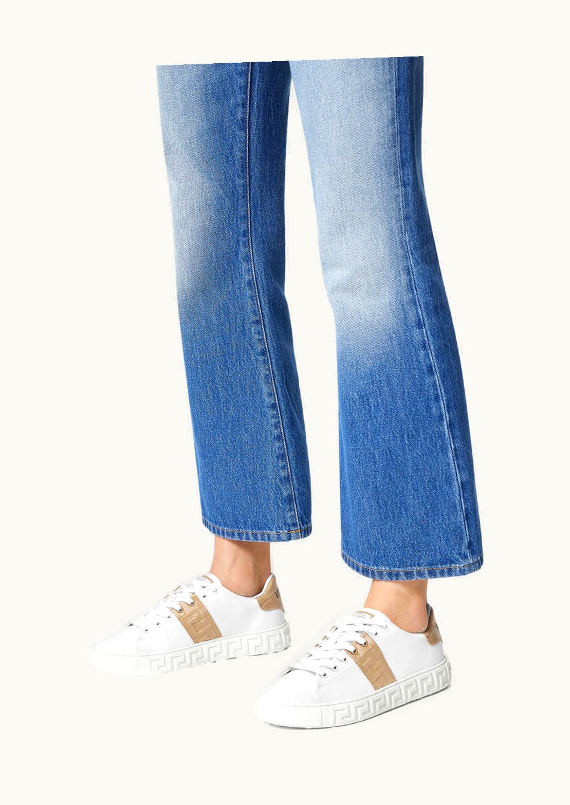 Versace Versace Greca Croc-Effect White Gold Low-Top Trainers