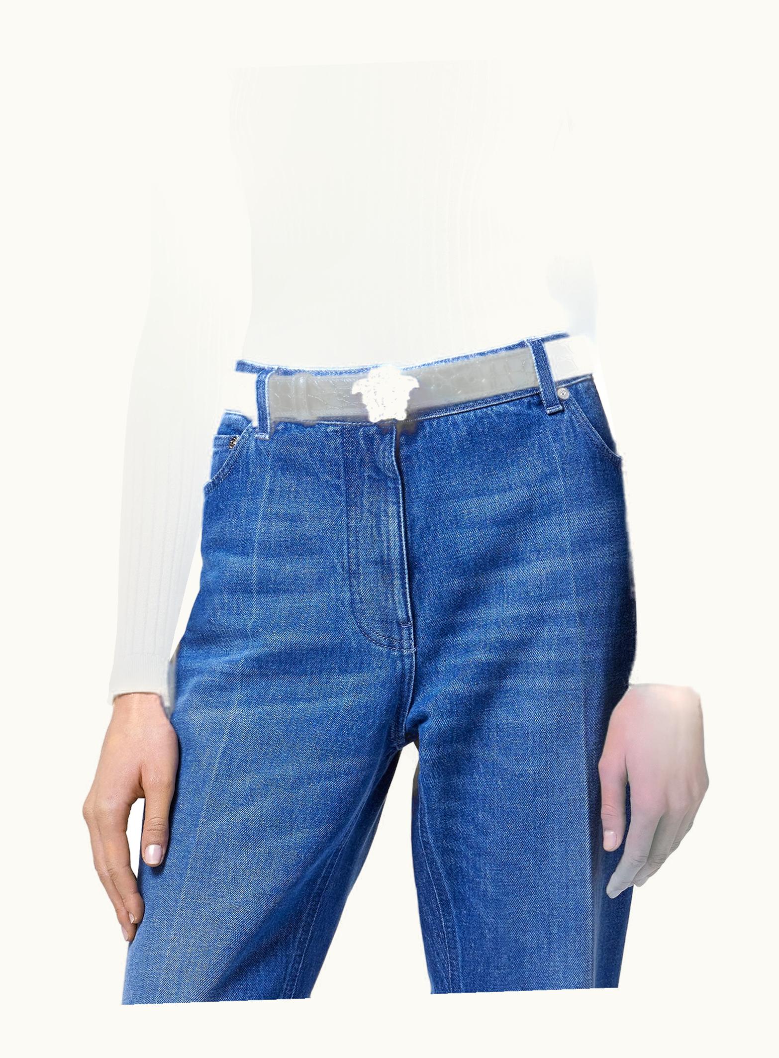 Versace Versace Croc-Effect La Medusa Leather Belt Black, Gold