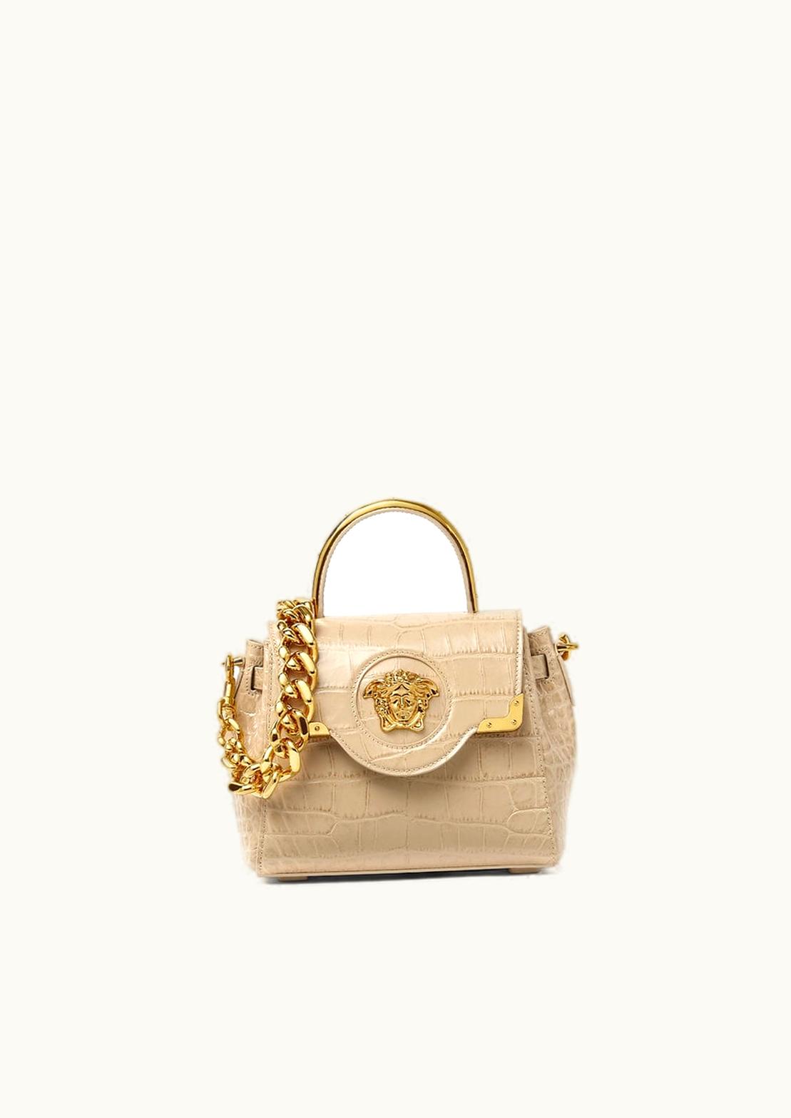 Versace Versace Croc-Effect La Medusa Small Handbag Beige