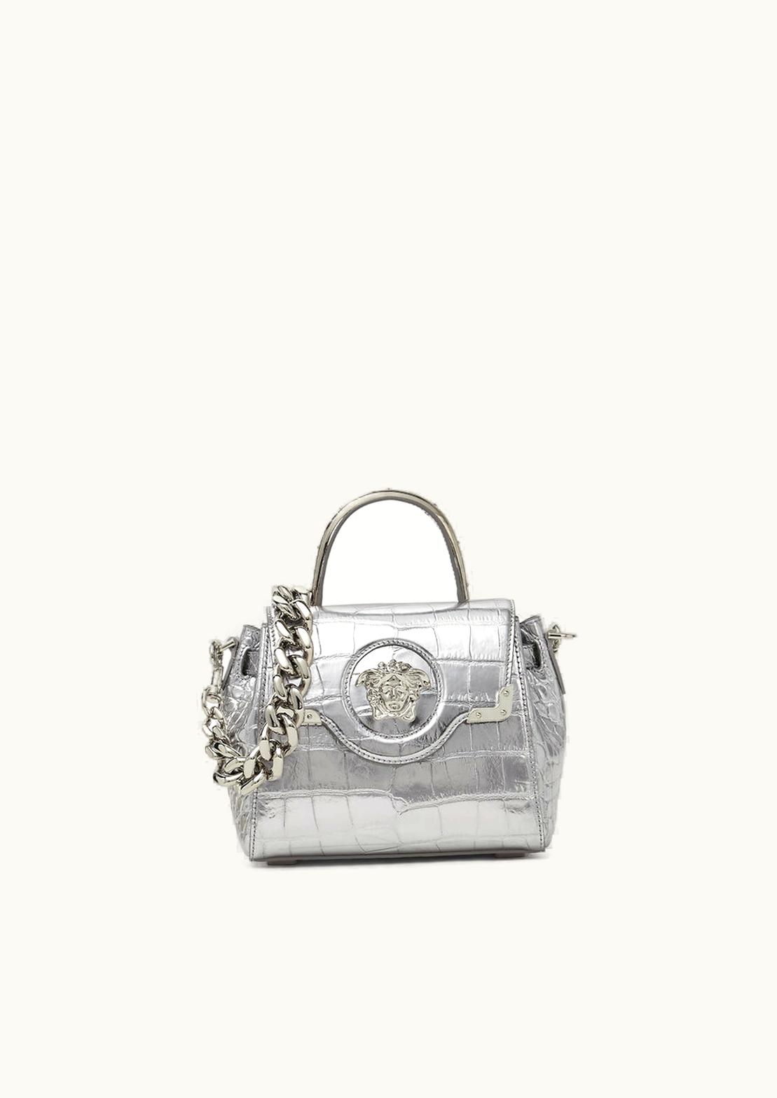 Versace Versace Croc-Effect La Medusa Small Handbag Silver