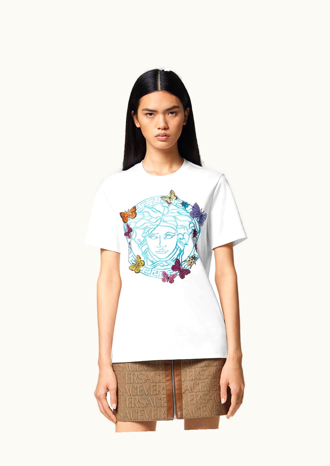 Versace Versace Crystal Butterflies Medusa T-Shirt White, Print 1011317-1A08248_AA2_36_2W070__