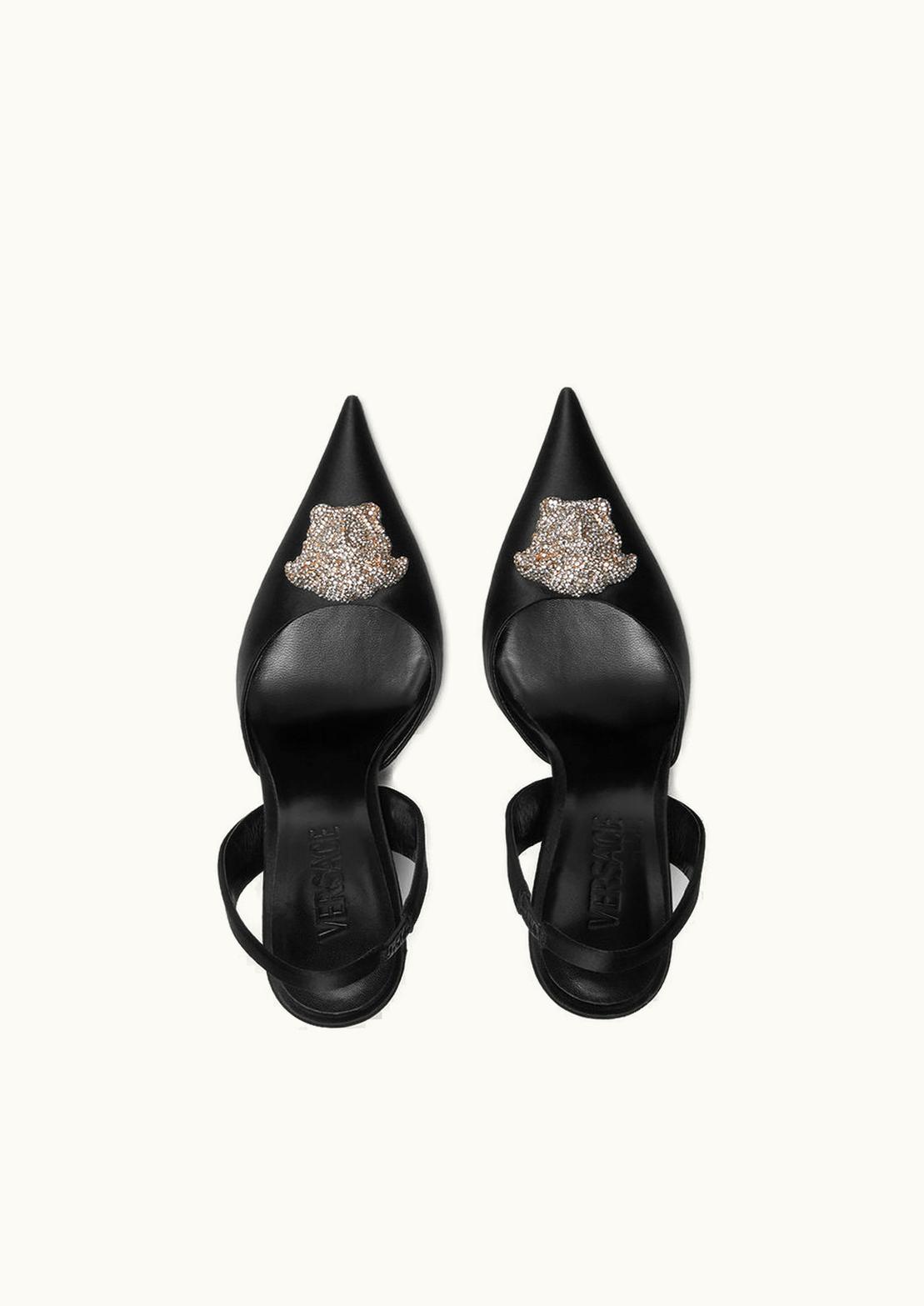 Versace Versace Crystal La Medusa Satin Slingback Pumps Black