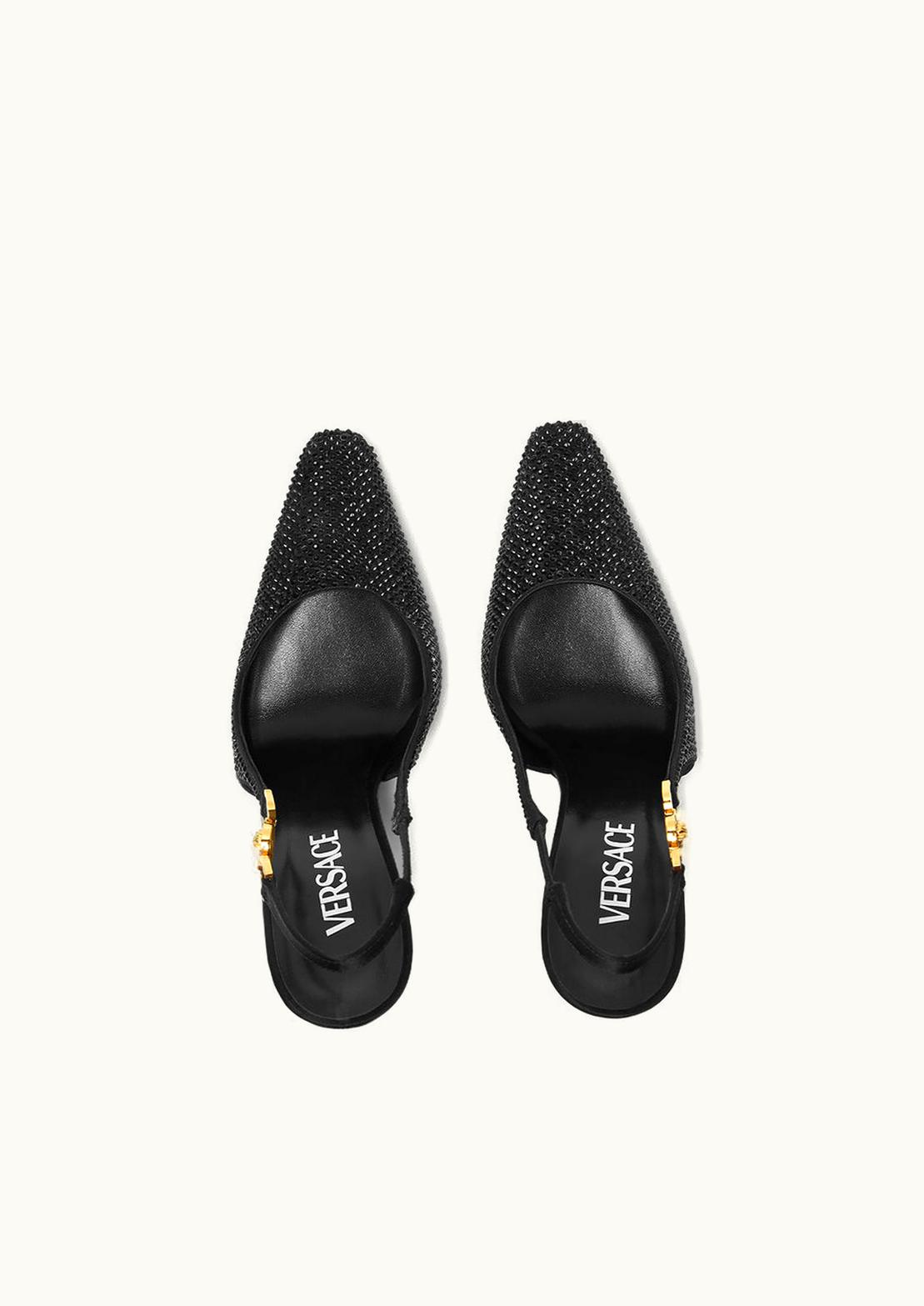 Versace Versace Medusa '95 Crystal Embellished Satin Slingback Pumps Black