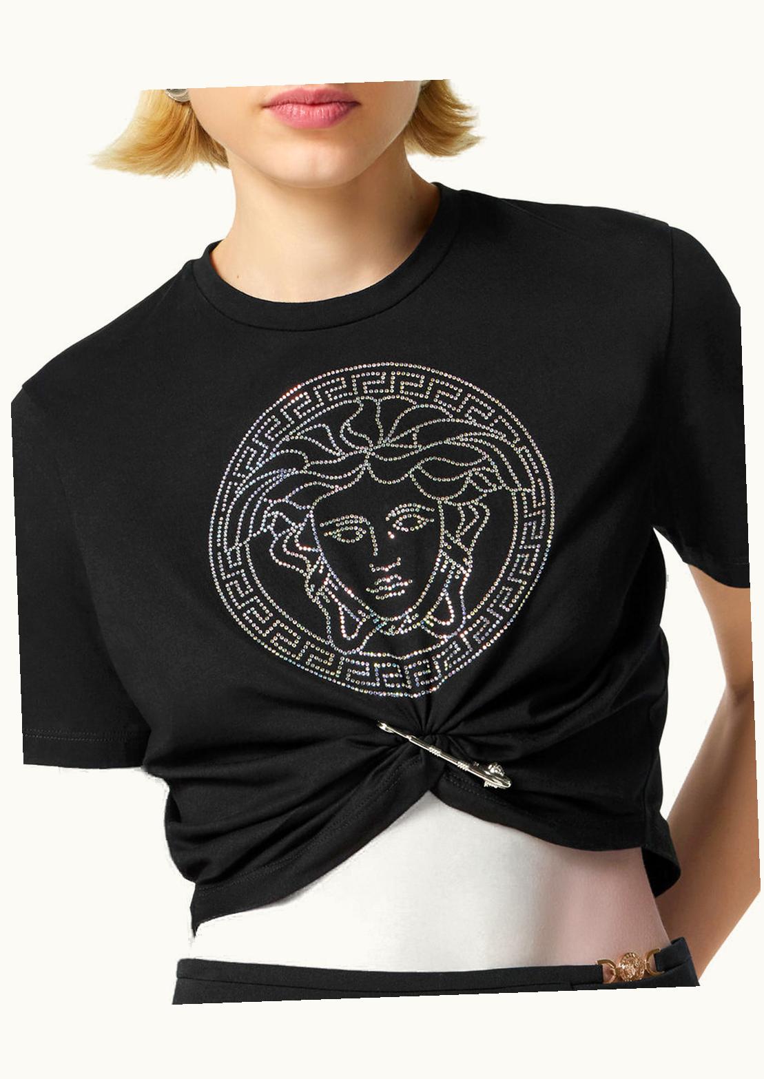 Versace Versace Crystal Medusa Crop T-Shirt Black