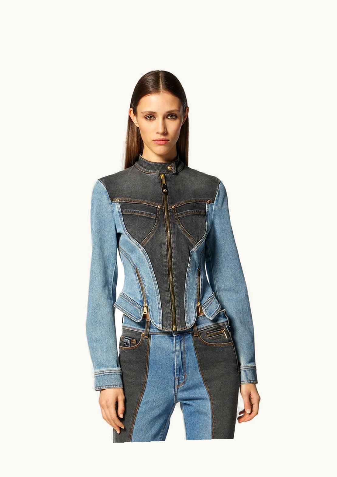 Versace Versace V-Emblem Two-Tone Denim Biker Jacket Blue-Gray