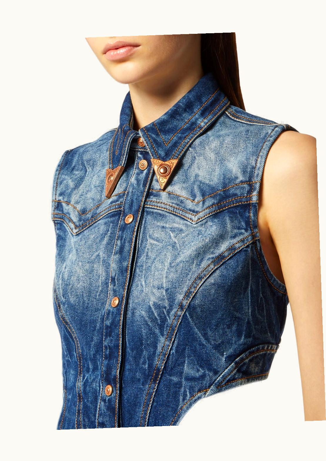 Versace Versace Denim Bustier Top Blue