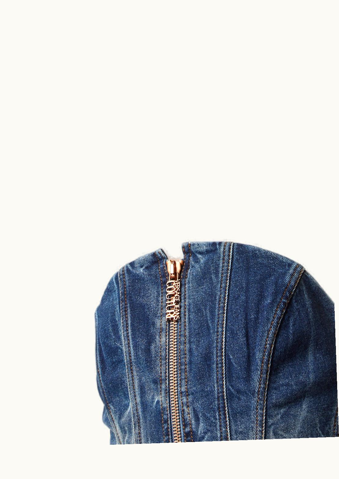 Versace Versace Institutional Denim Mini Dress Strapless Blue