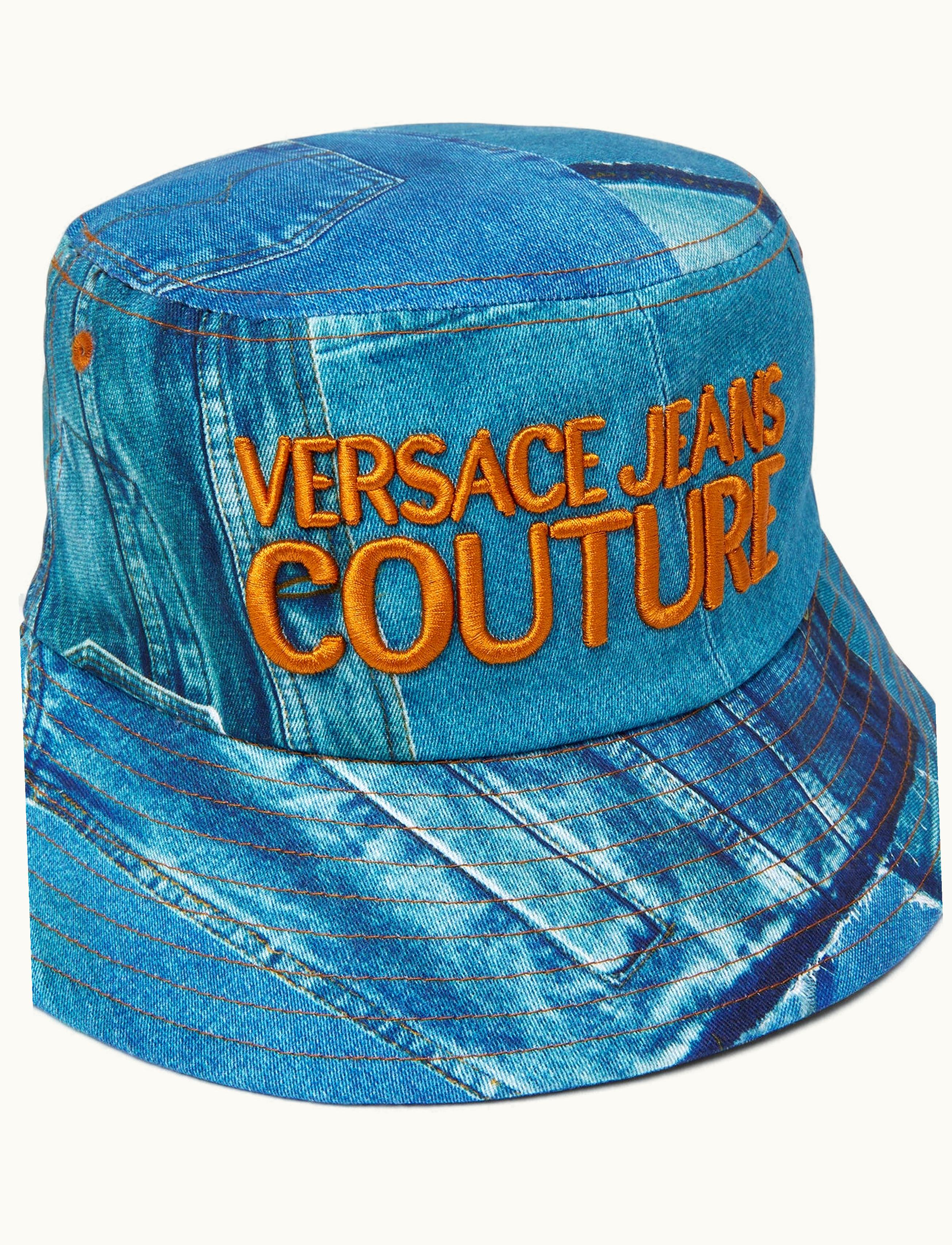Versace Versace Denim Patchwork Bucket Hat Blue, Print
